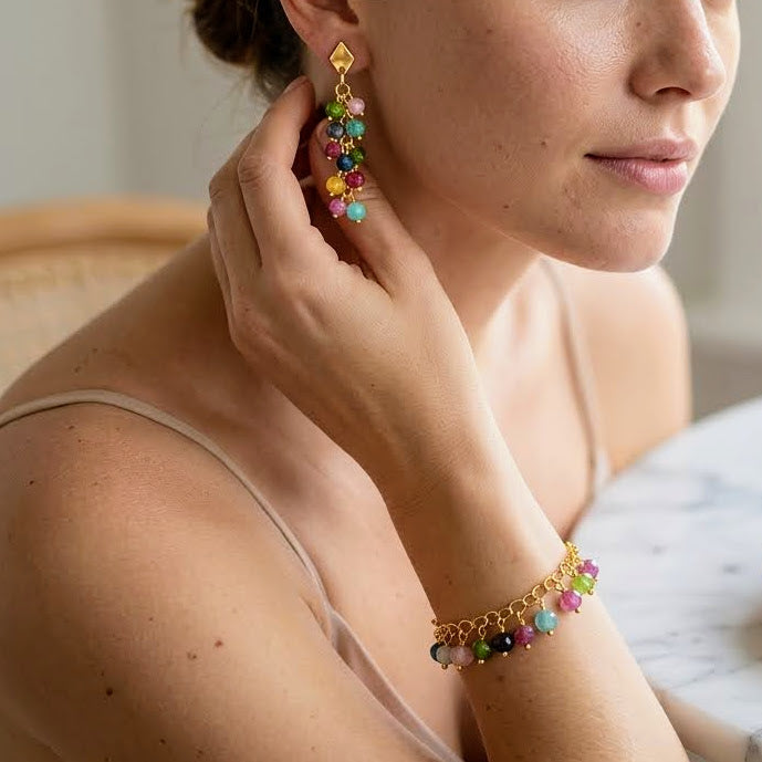 Natural Celestial Stone Fringe Earrings