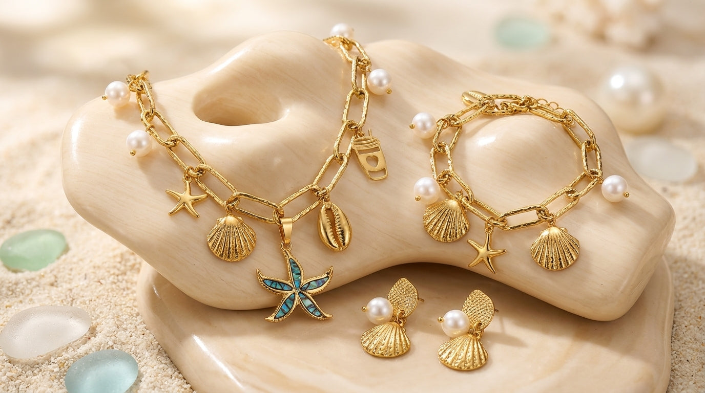 Coastal Pearl Charm Jewelry Set