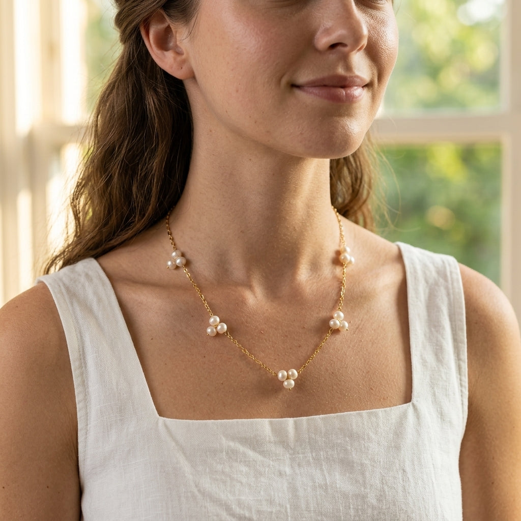 Freshwater Pearl Cluster Station Necklace
