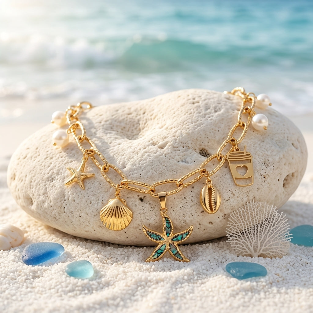 Coastal Pearl Charm Jewelry Set