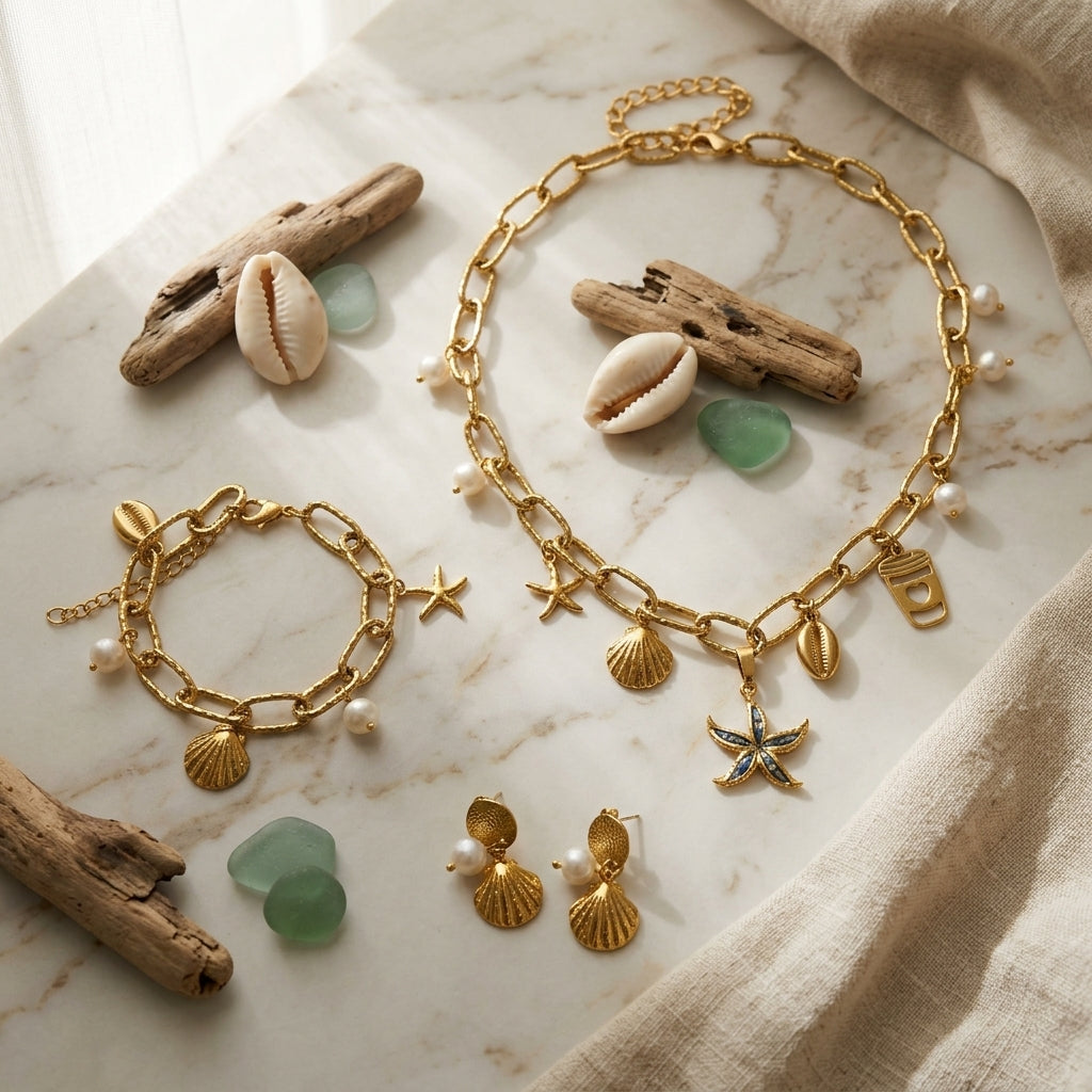 Coastal Pearl Charm Jewelry Set