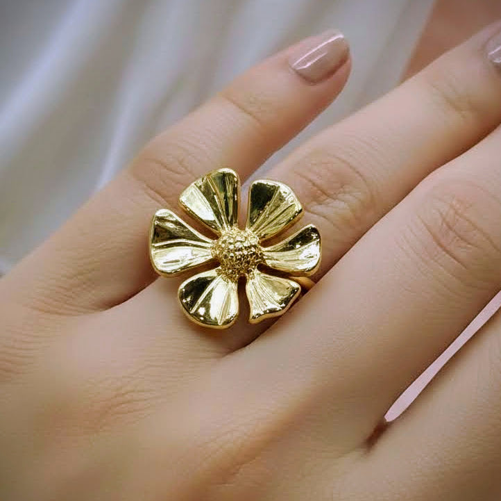 Sculpted Bloom Stainless Steel Statement Ring
