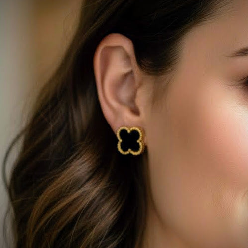 Beaded Clover Stud Stainless Steel Earrings