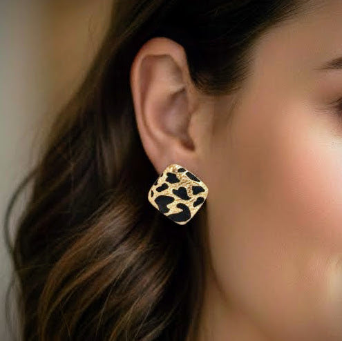 Textured Leopard Square Stud Stainless Steel Earrings