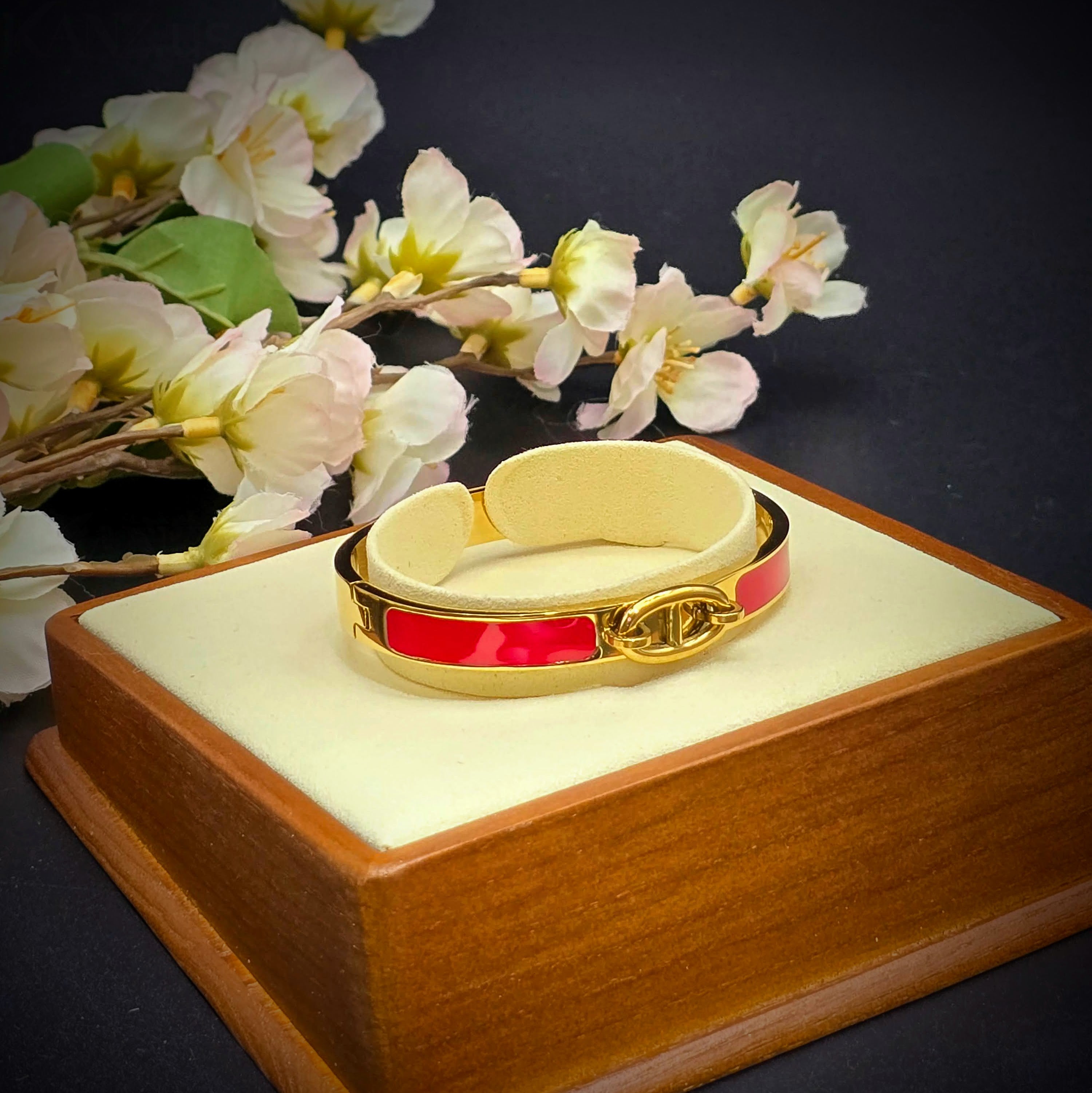 Enamel Stainless Steel Hinged Bangle Bracelet