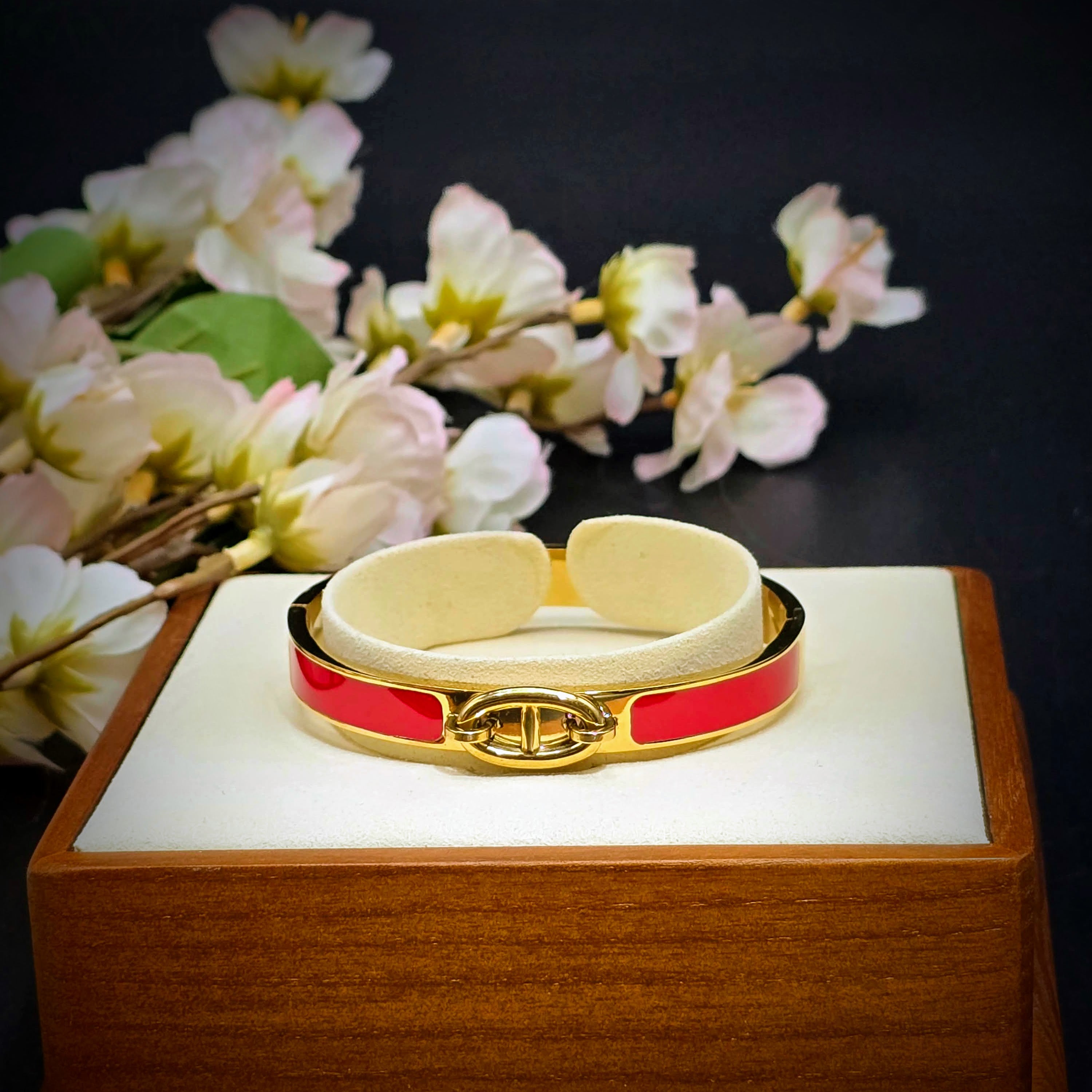 Enamel Stainless Steel Hinged Bangle Bracelet