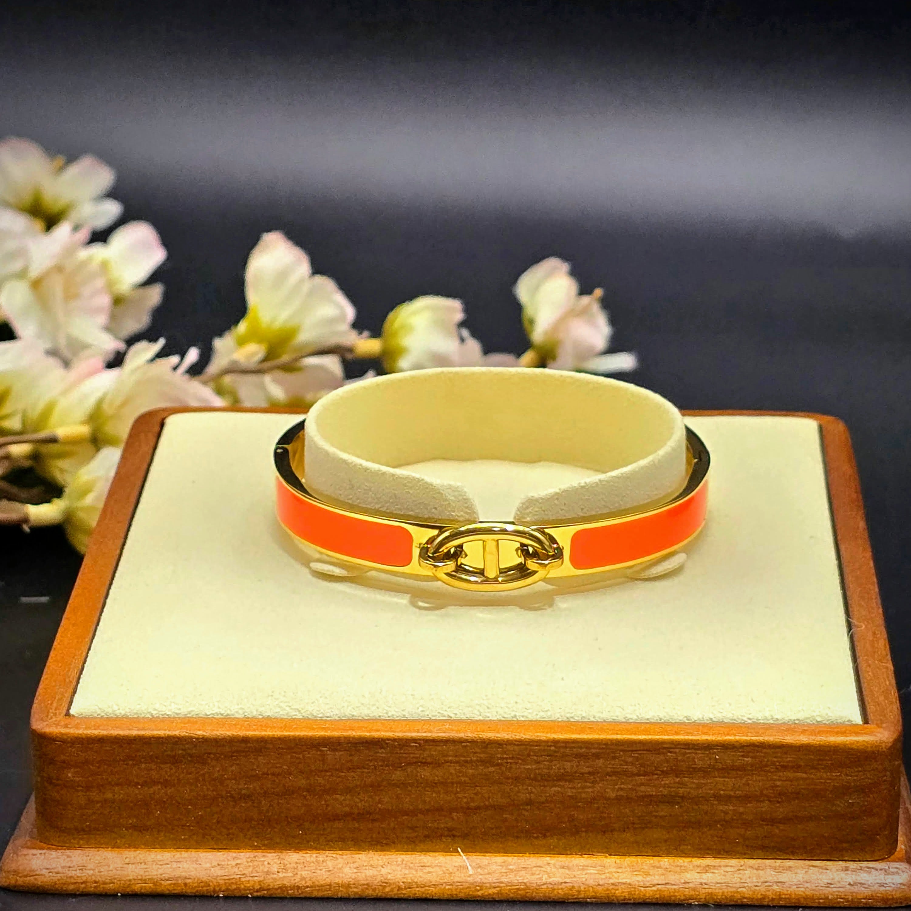 Enamel Stainless Steel Hinged Bangle Bracelet