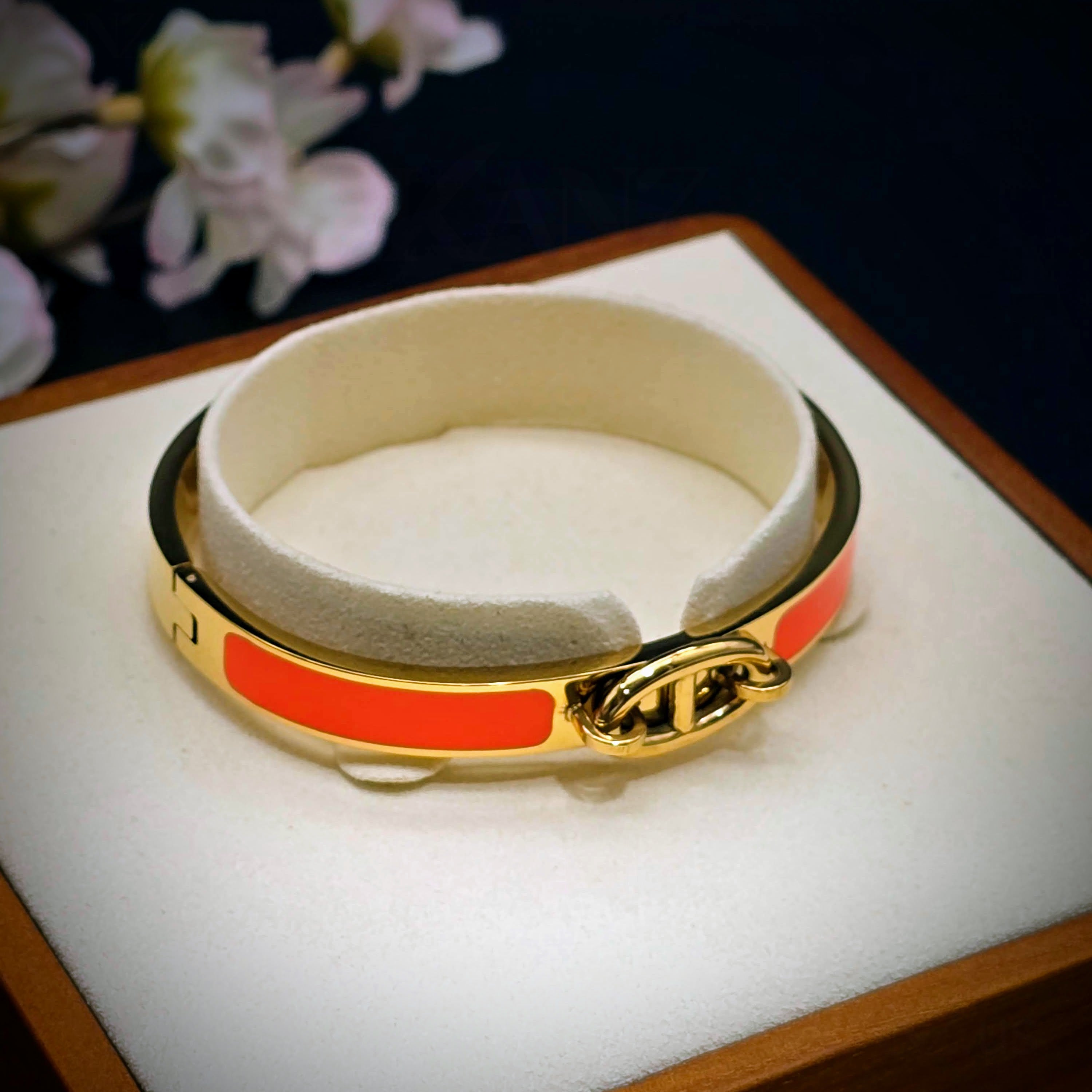 Enamel Stainless Steel Hinged Bangle Bracelet