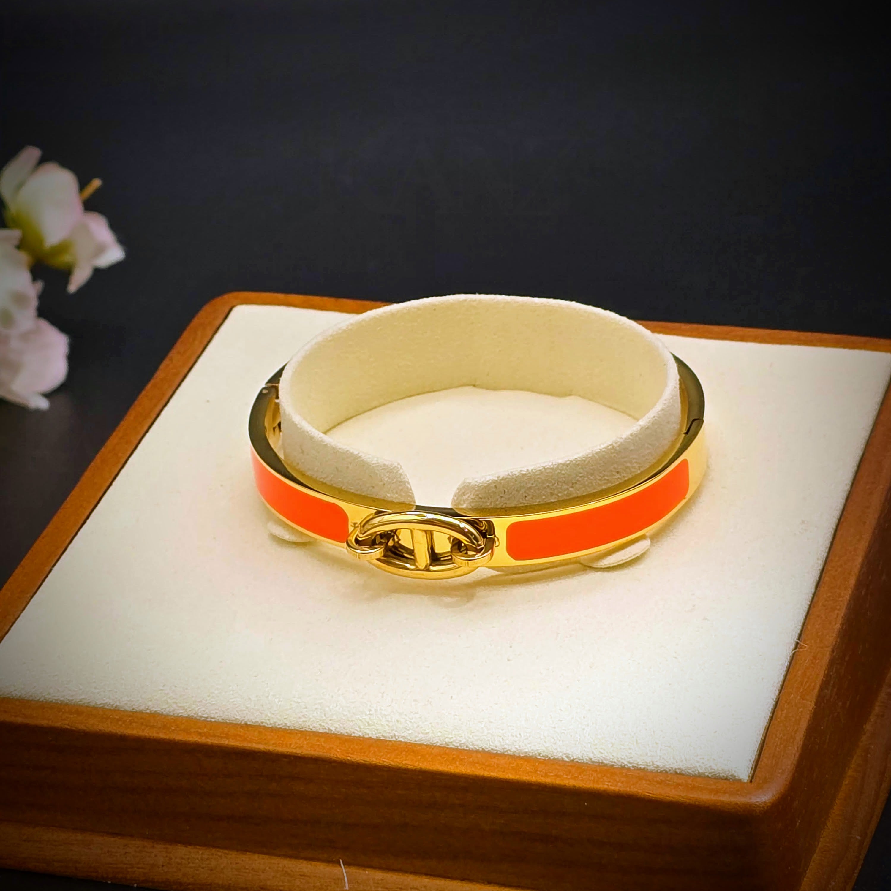 Enamel Stainless Steel Hinged Bangle Bracelet