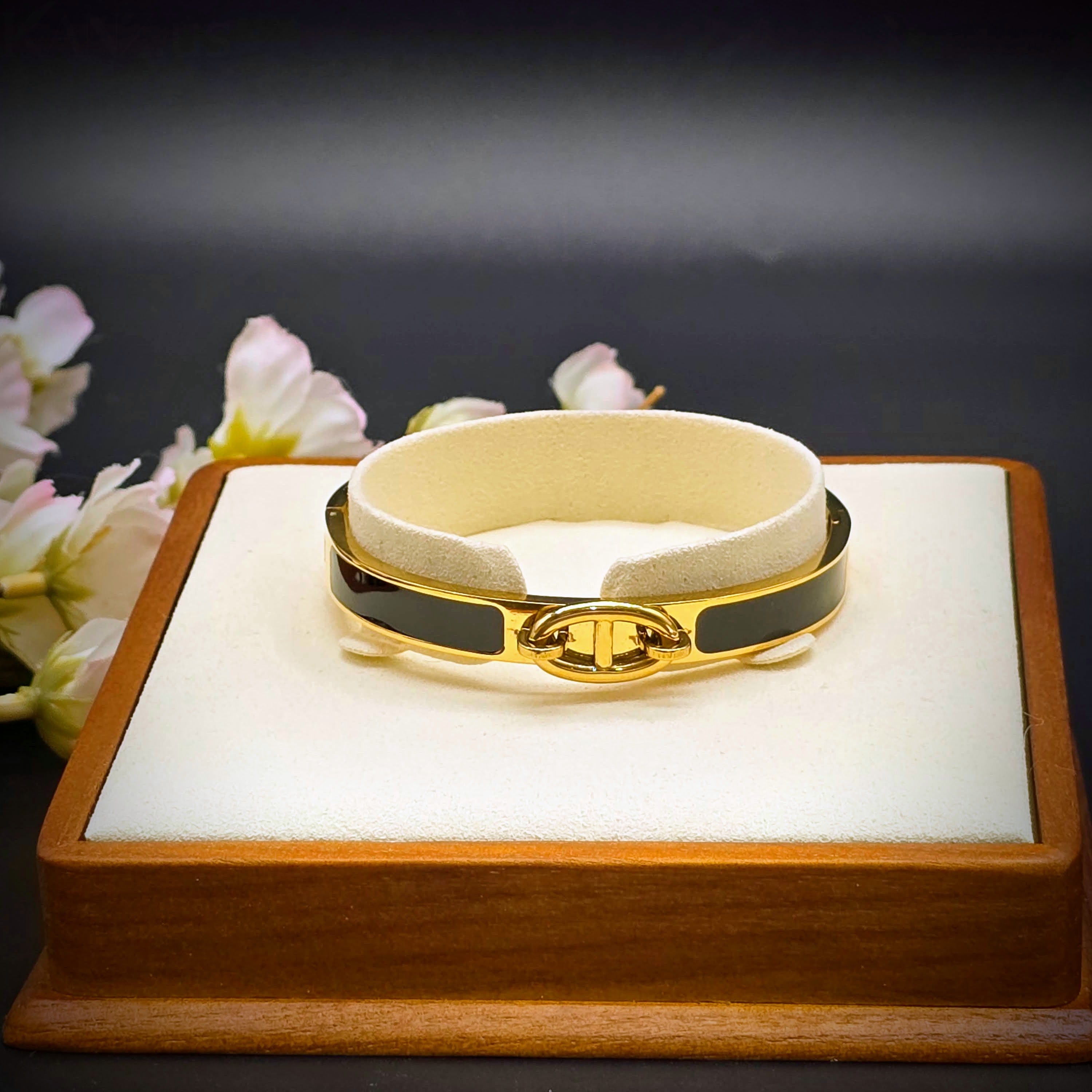 Enamel Stainless Steel Hinged Bangle Bracelet