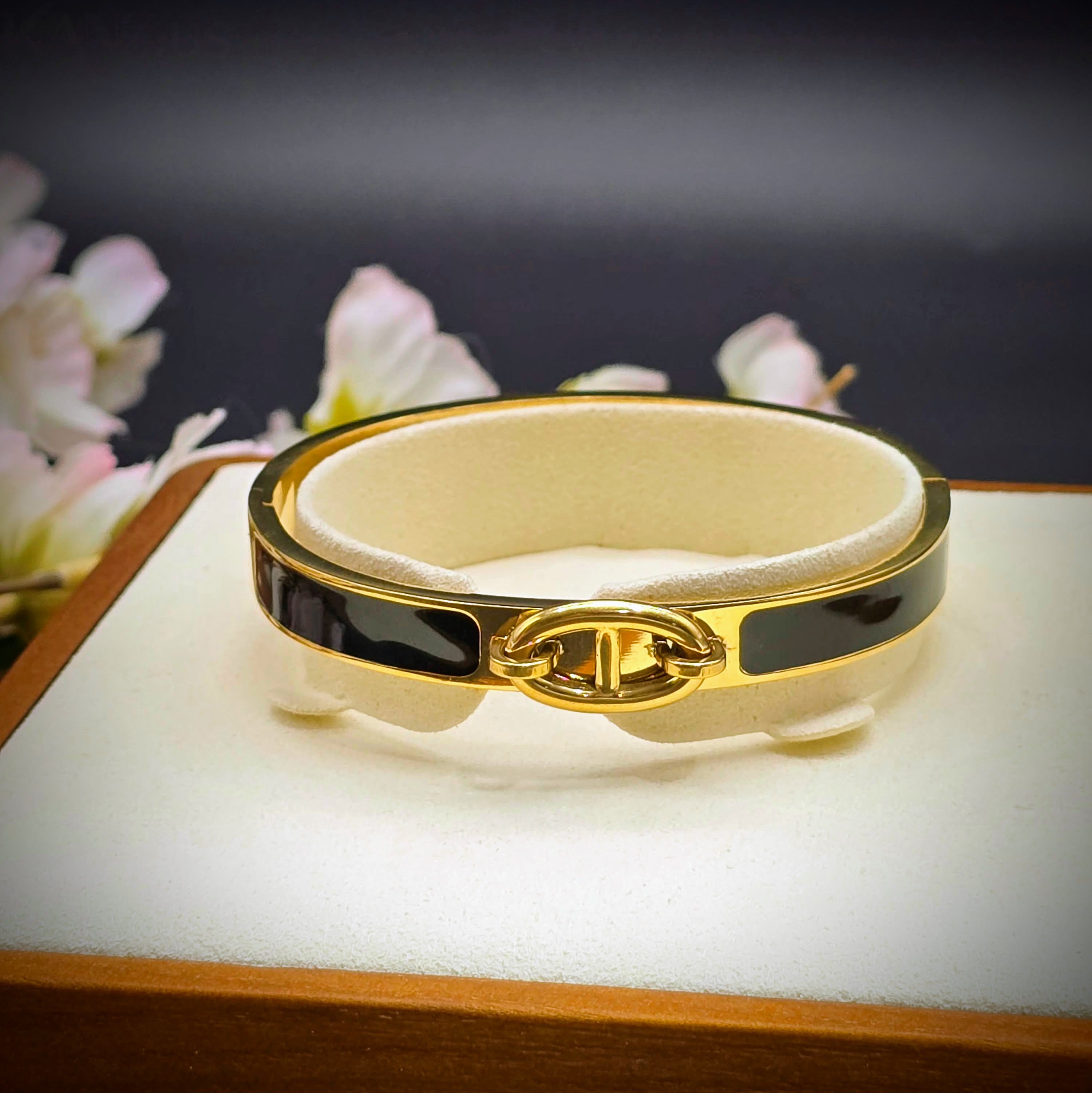 Enamel Stainless Steel Hinged Bangle Bracelet