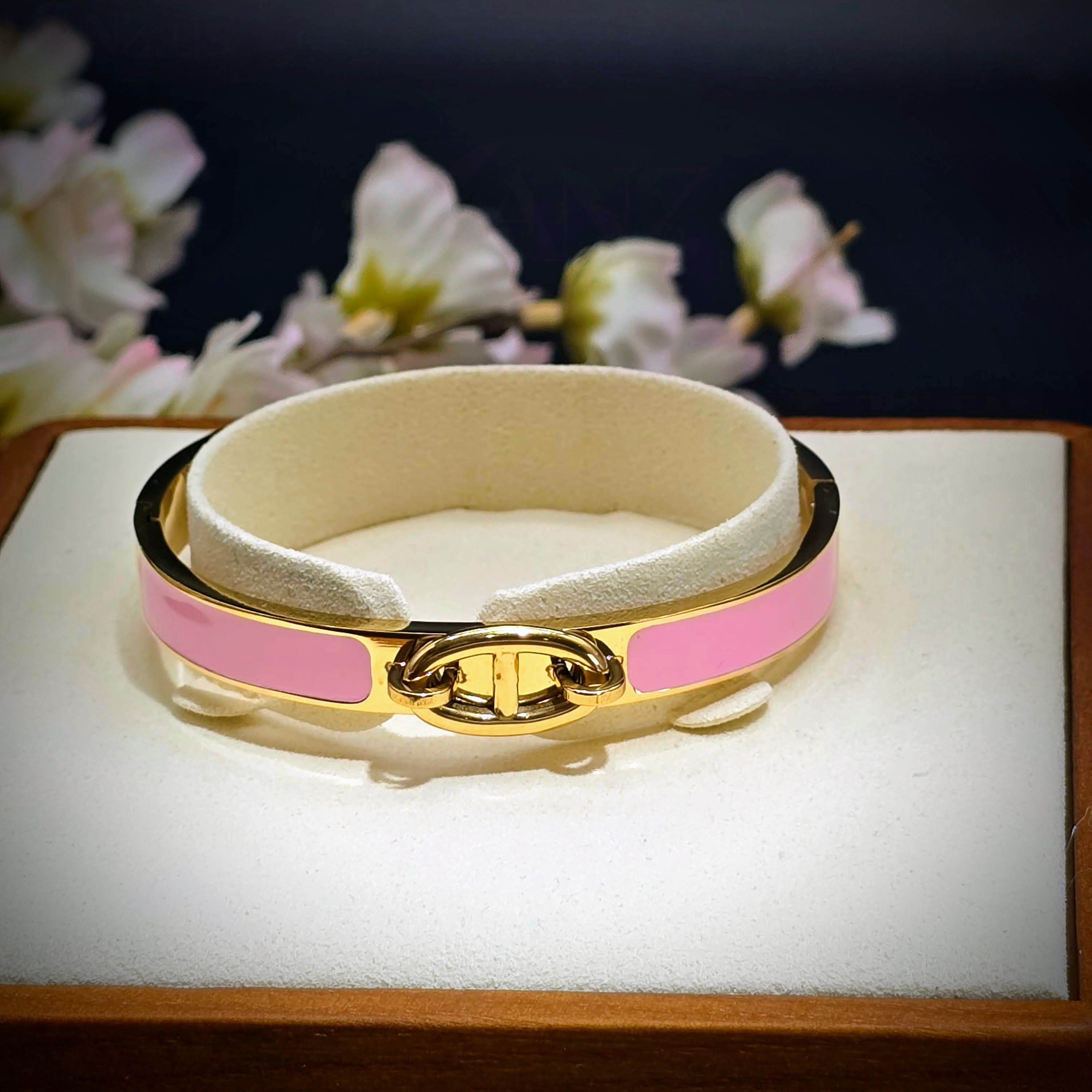 Enamel Stainless Steel Hinged Bangle Bracelet