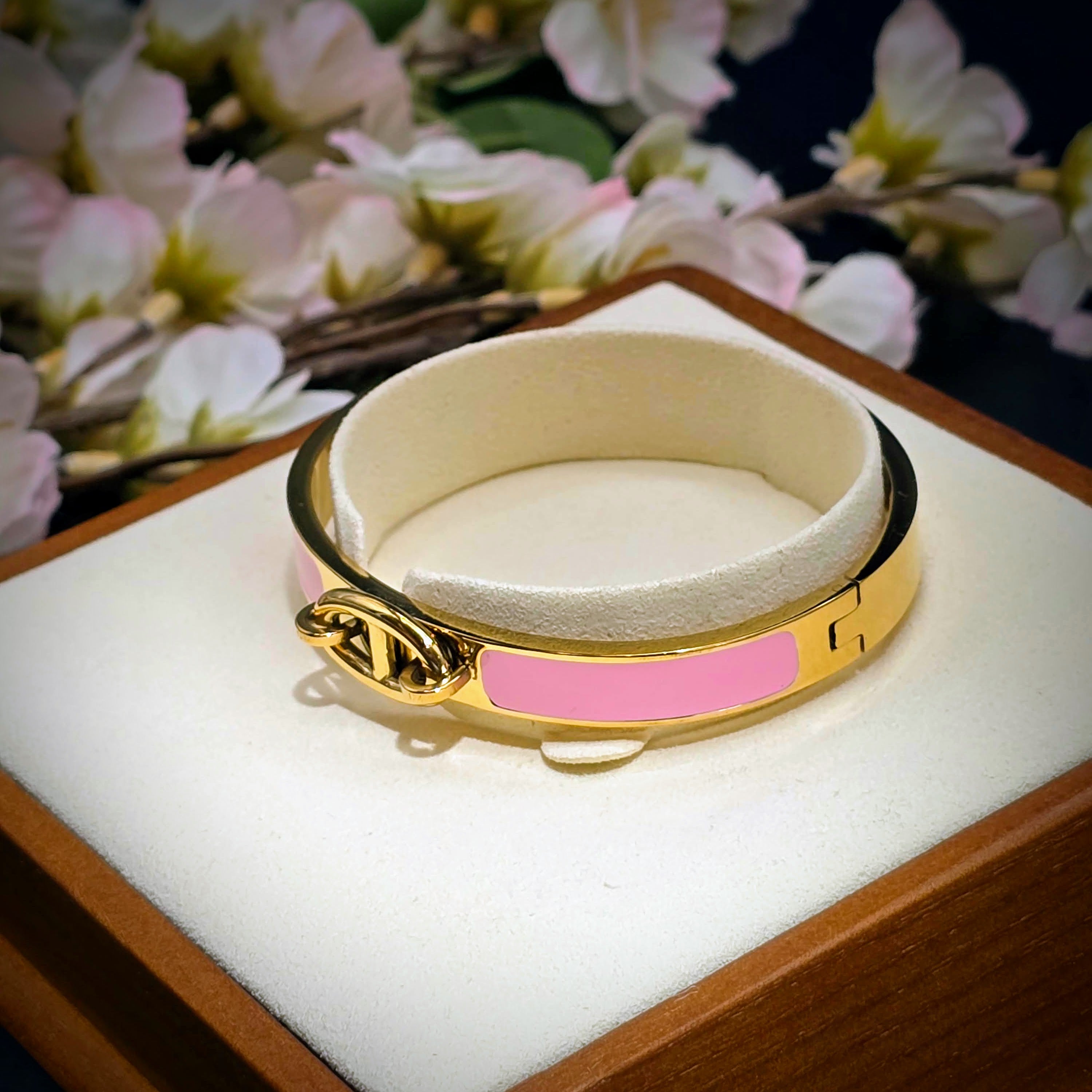 Enamel Stainless Steel Hinged Bangle Bracelet