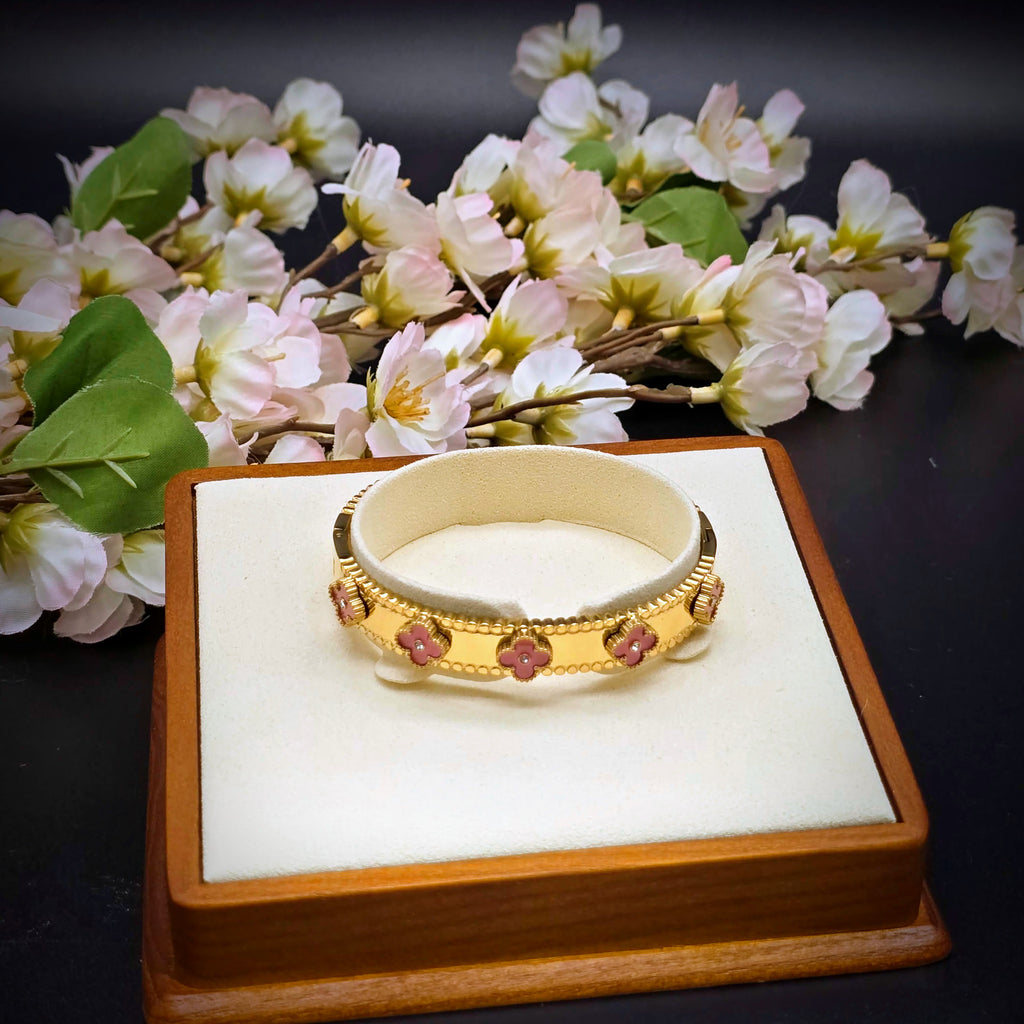Enamel Floral Cloves Stainless Steel Hinged Bangle