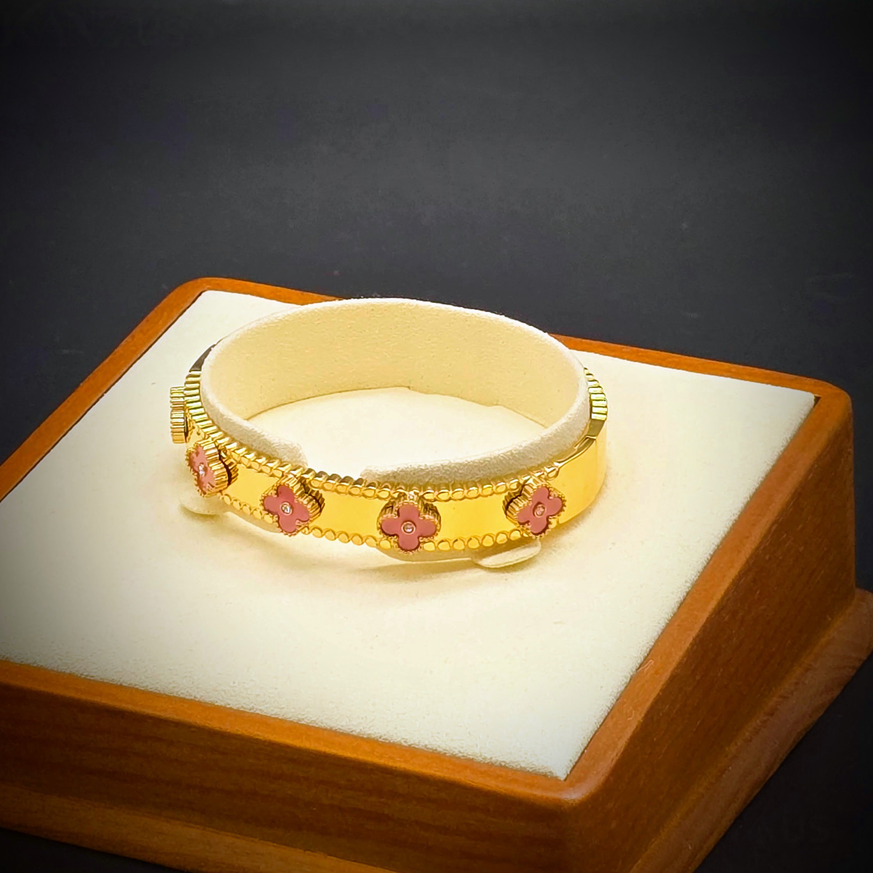 Enamel Floral Cloves Stainless Steel Hinged Bangle