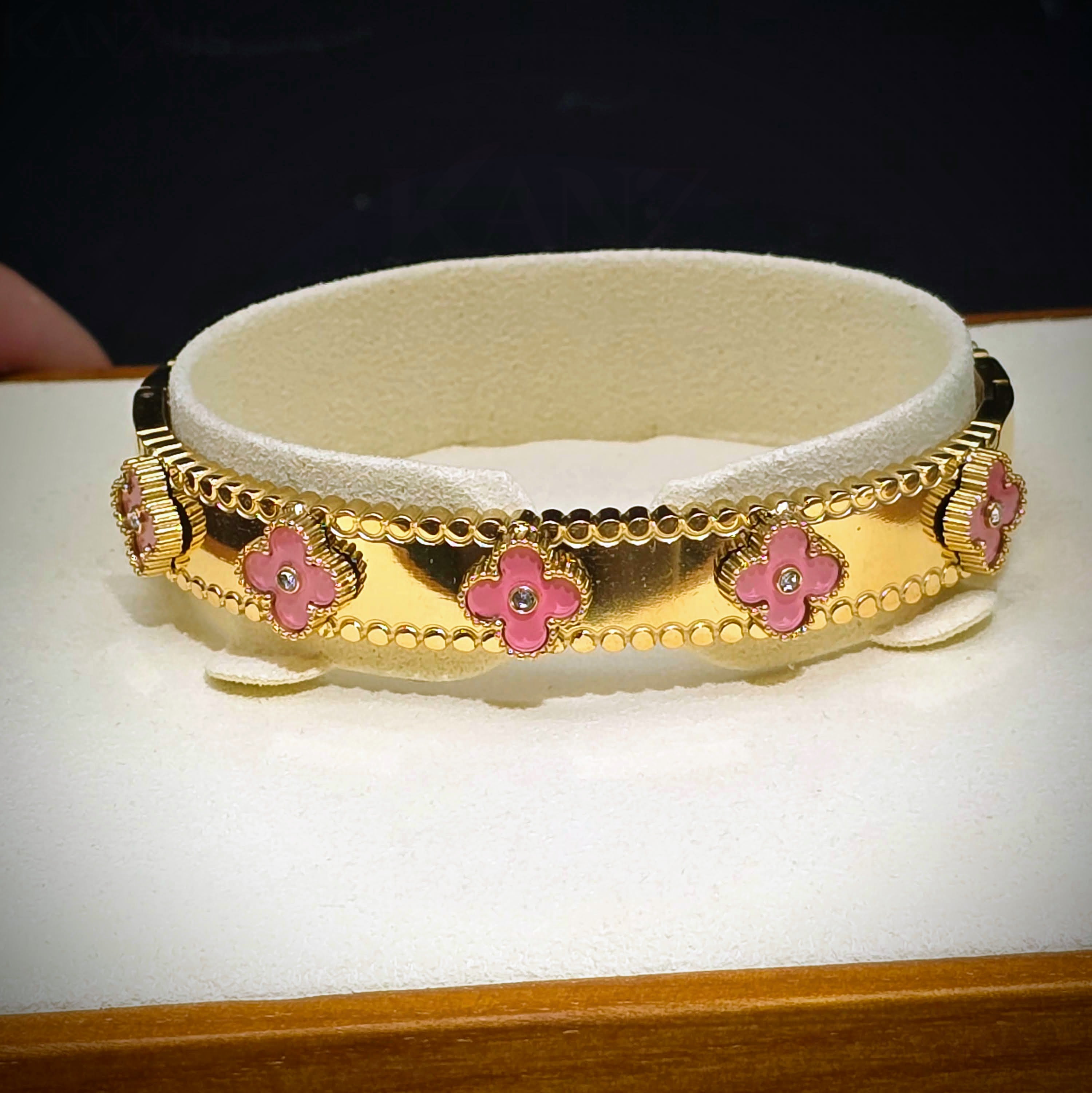 Enamel Floral Cloves Stainless Steel Hinged Bangle