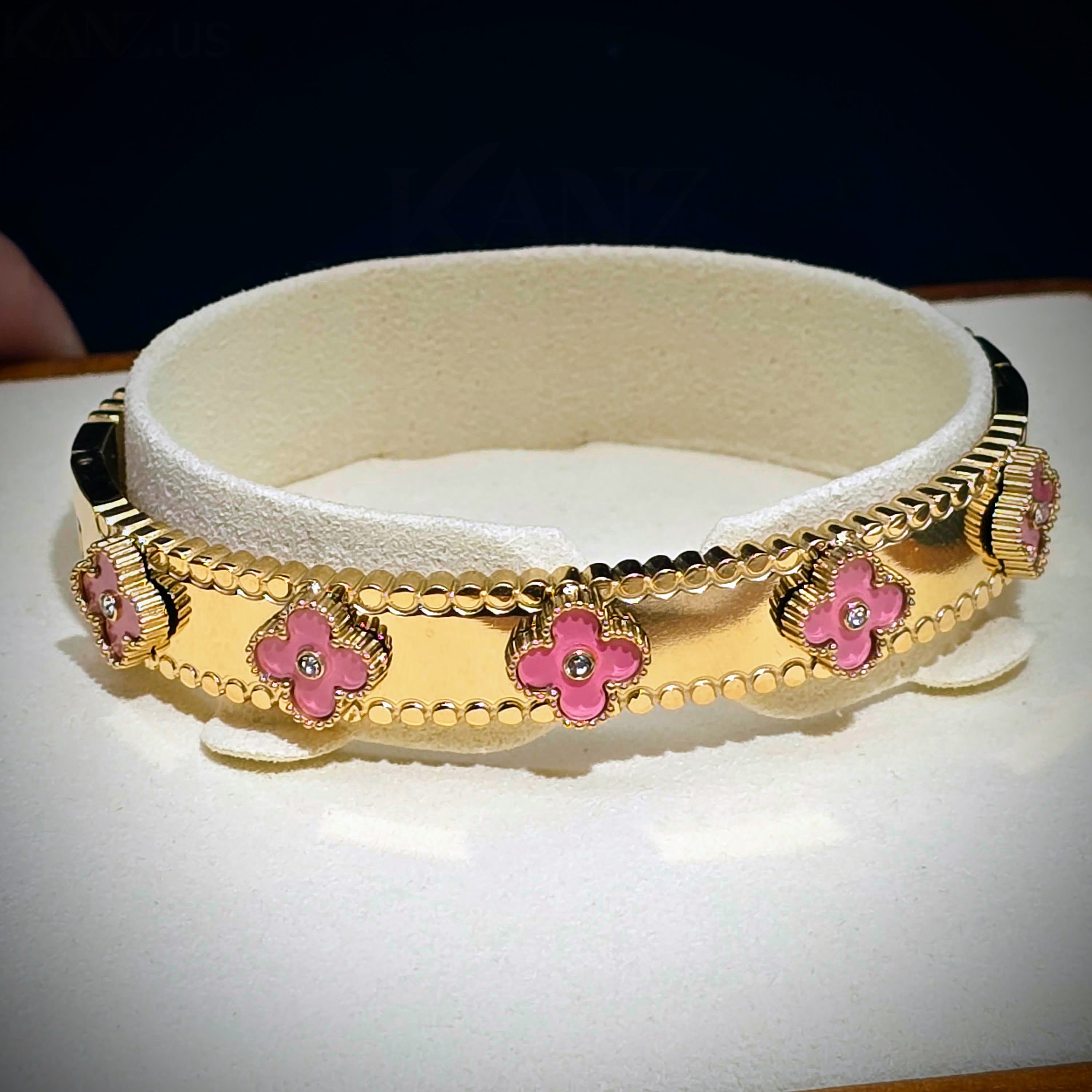 Enamel Floral Cloves Stainless Steel Hinged Bangle