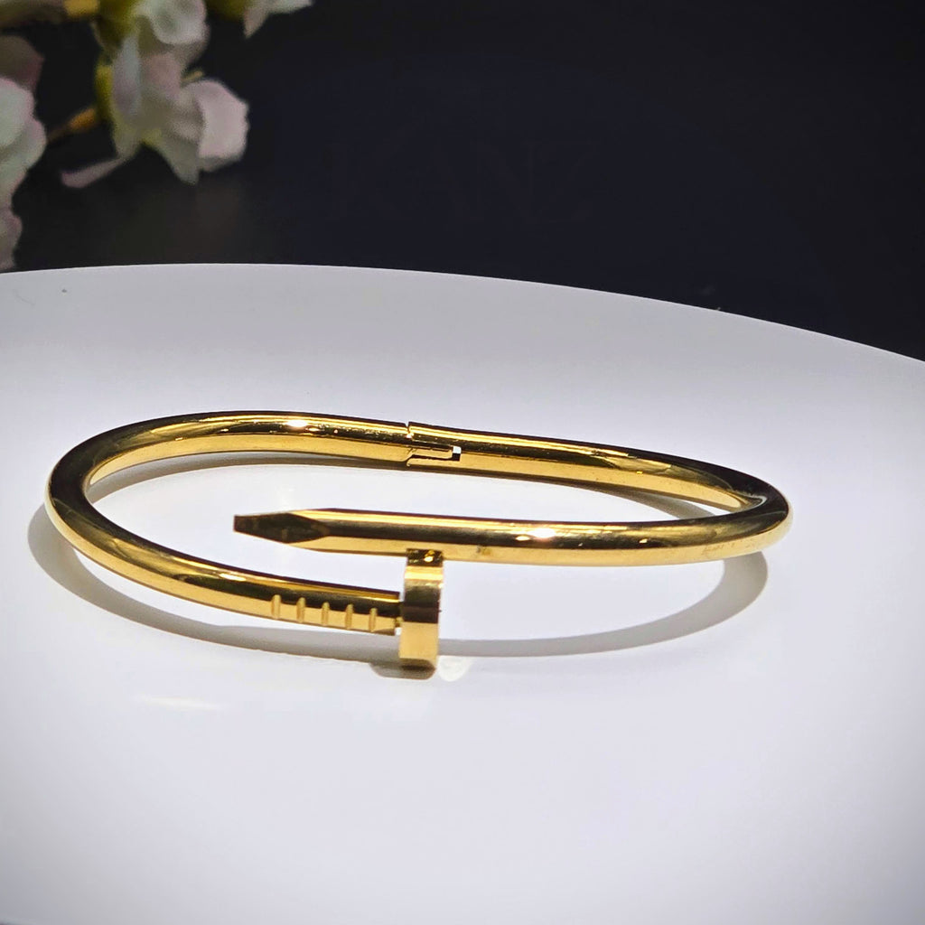 Gold Nail-Inspired Stainless Hinged Bangle