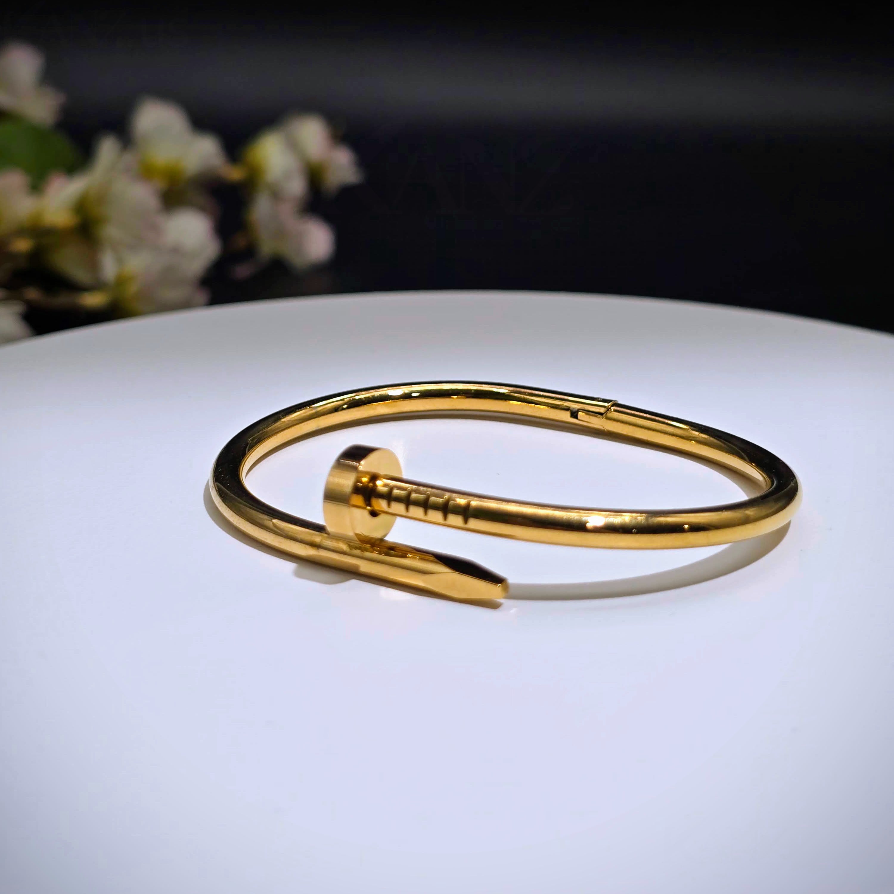 Gold Nail-Inspired Stainless Hinged Bangle