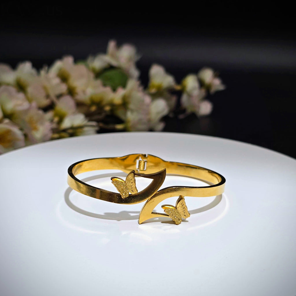 Golden Butterfly Bypass Stainless Hinged Bangle