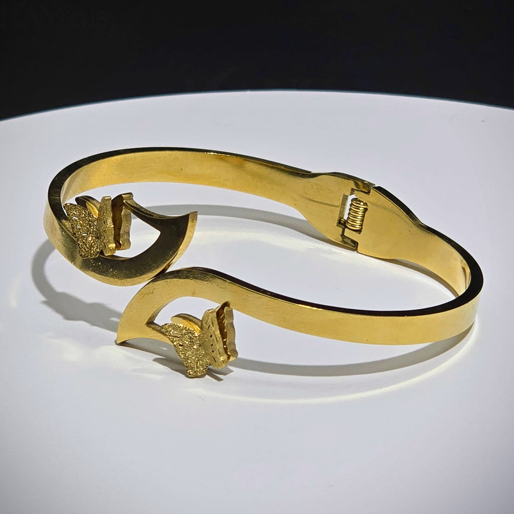 Golden Butterfly Bypass Stainless Hinged Bangle