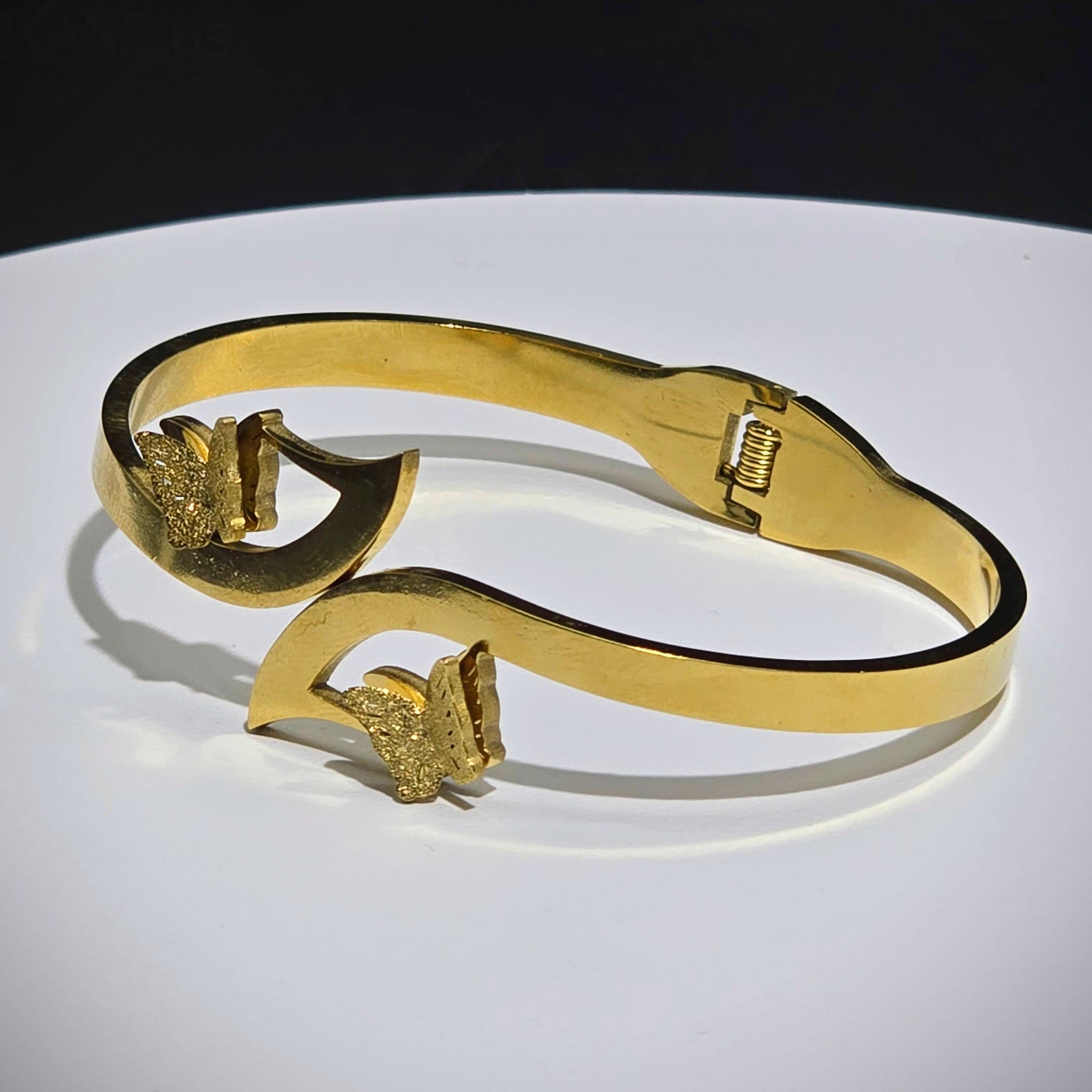 Golden Butterfly Bypass Stainless Hinged Bangle