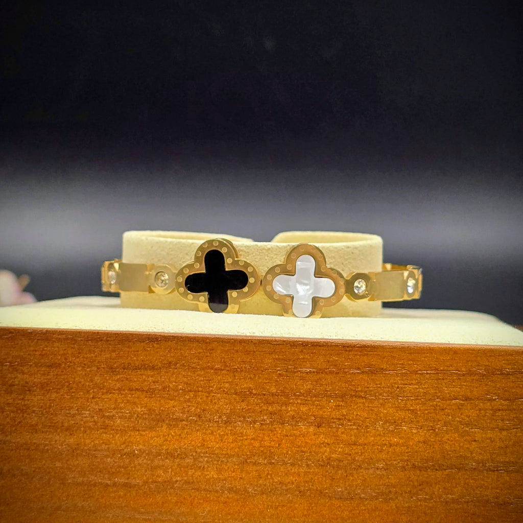 Dual-Tone Quatrefoil Hinged Bangle – Stainless Steel