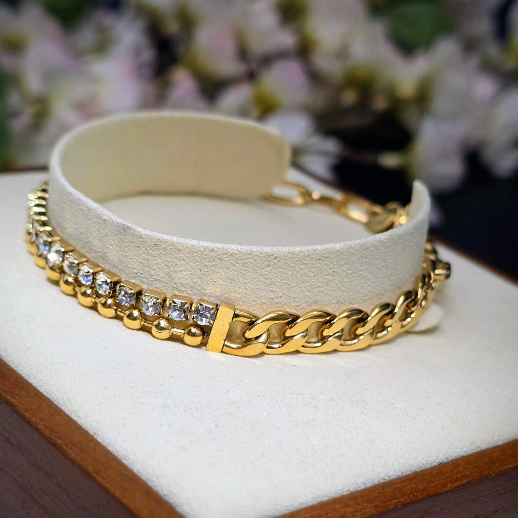 Mixed Stainless Steel Chain Bracelet with Cubic Zirconia Accents