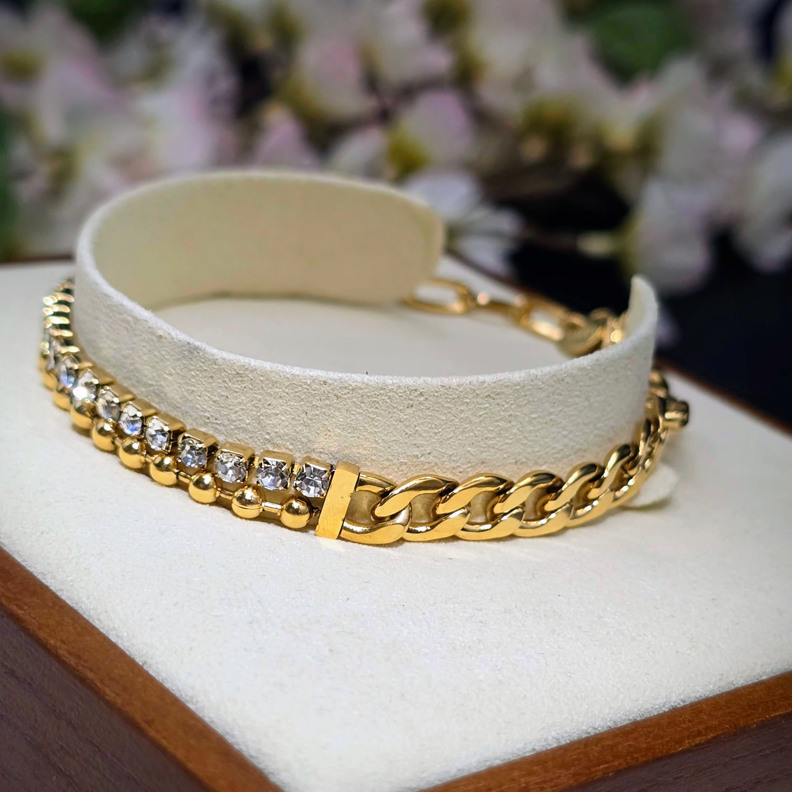 Mixed Stainless Steel Chain Bracelet with Cubic Zirconia Accents