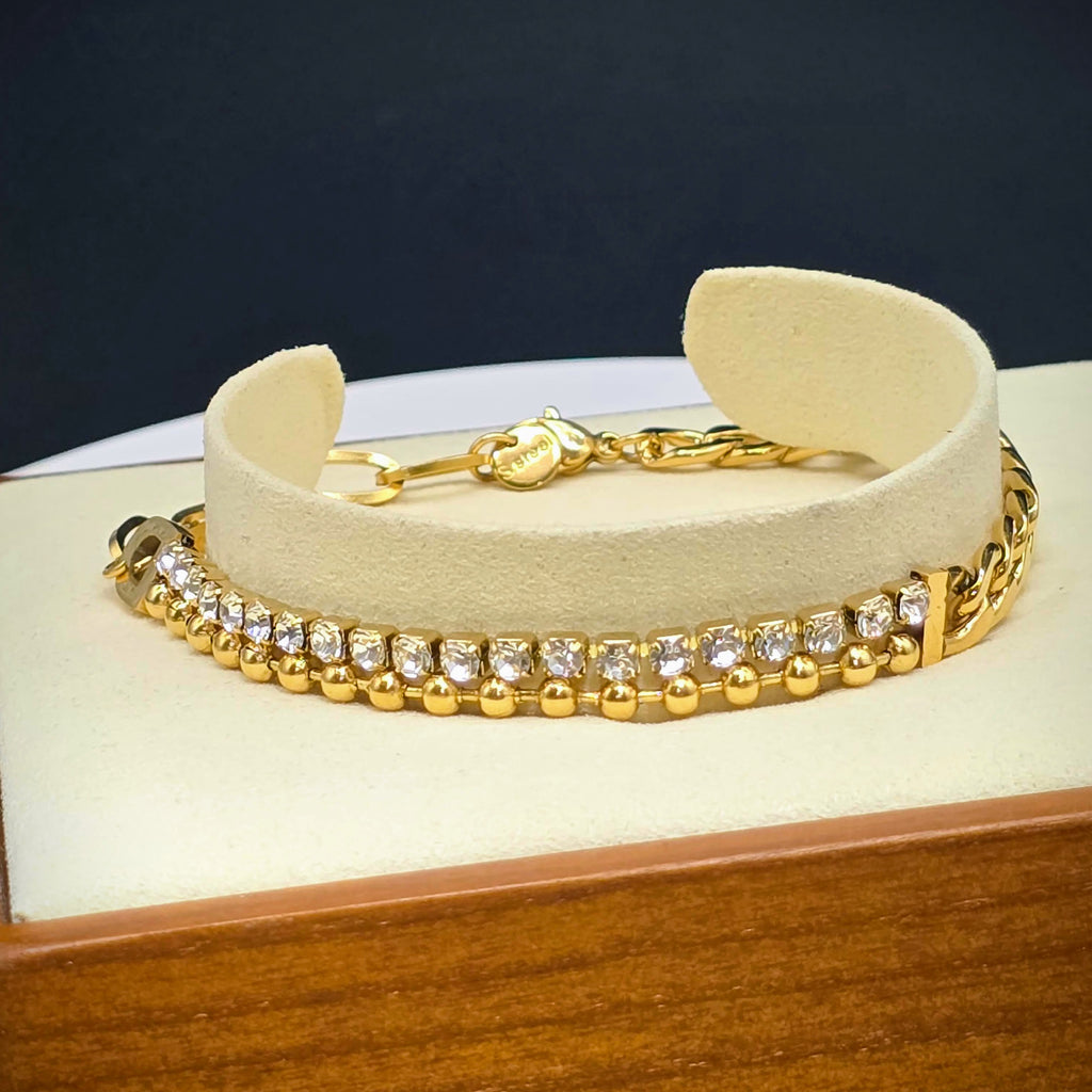 Mixed Stainless Steel Chain Bracelet with Cubic Zirconia Accents