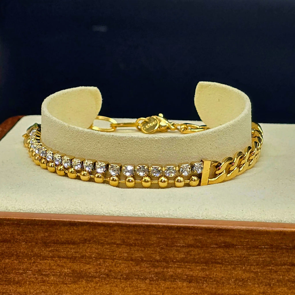 Mixed Stainless Steel Chain Bracelet with Cubic Zirconia Accents