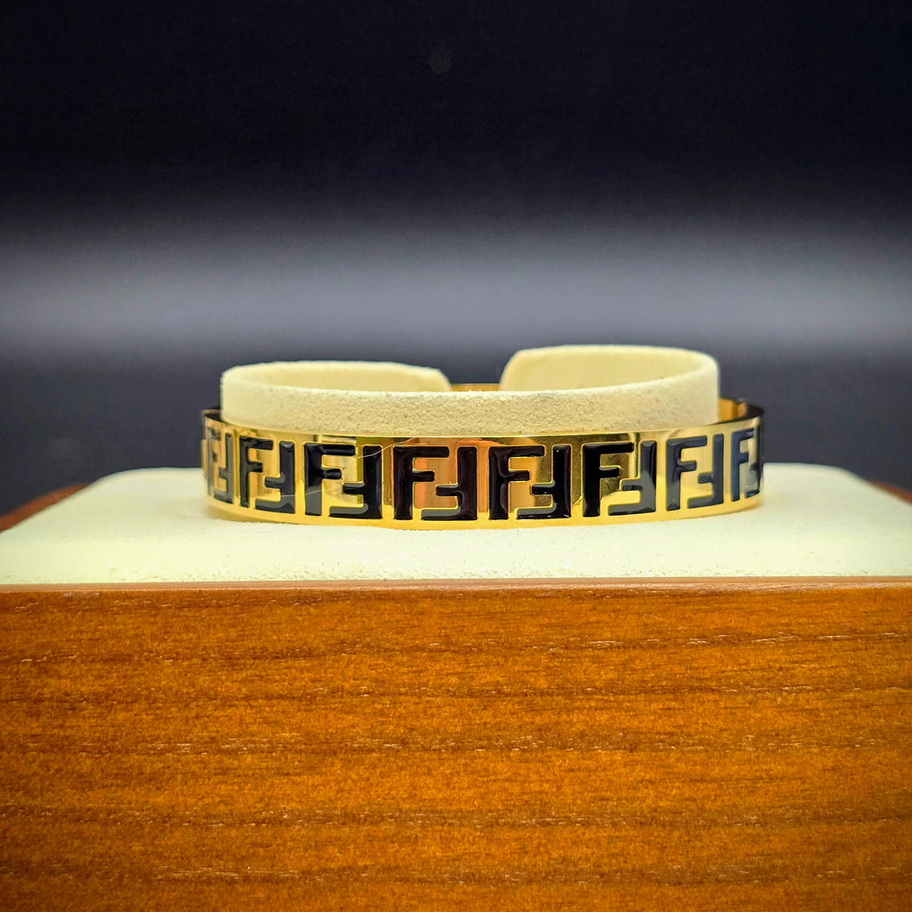 Geometric Letter-Inspired Hinged Bangle – Stainless Steel