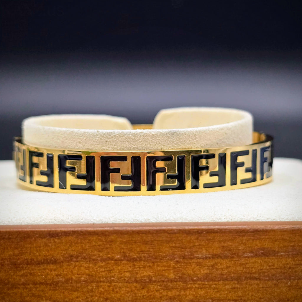 Geometric Letter-Inspired Hinged Bangle – Stainless Steel