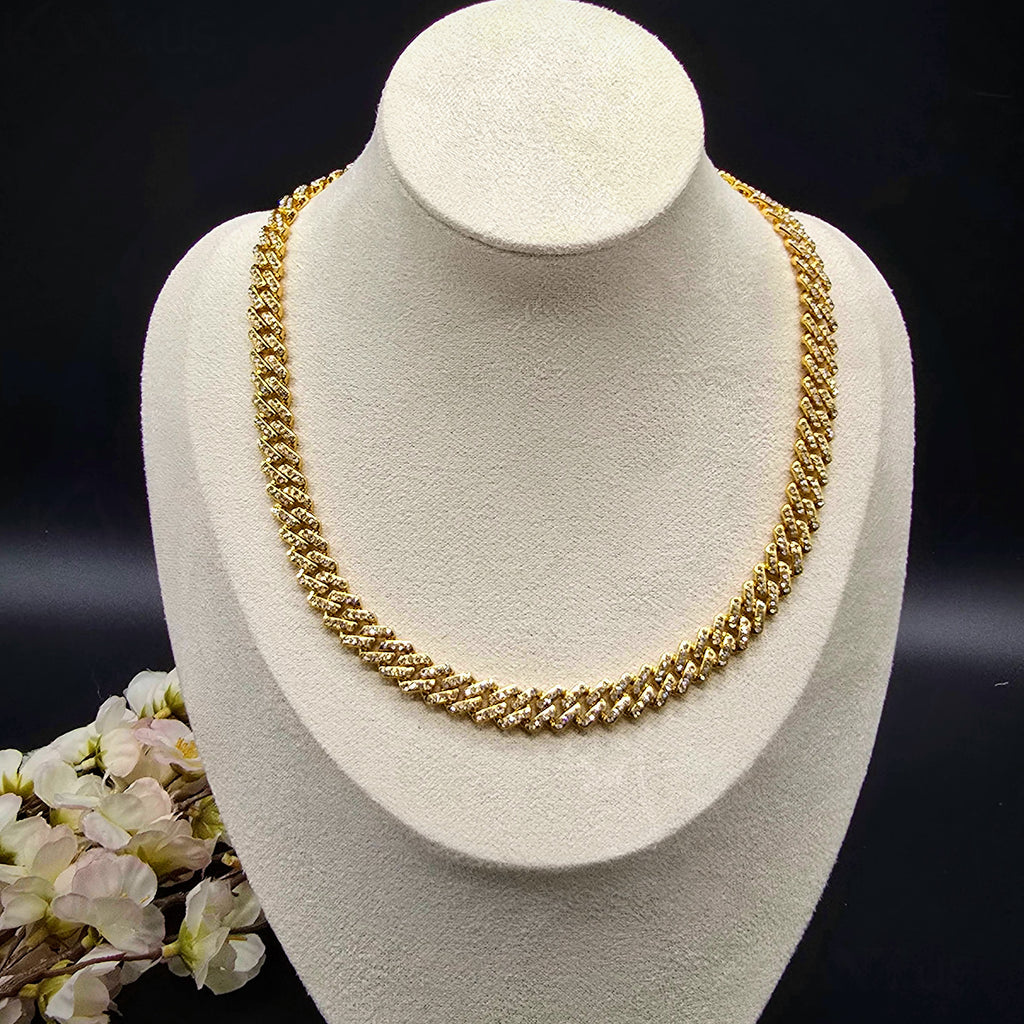 Cubic Zirconia Curb Chain Gold Plated Necklace