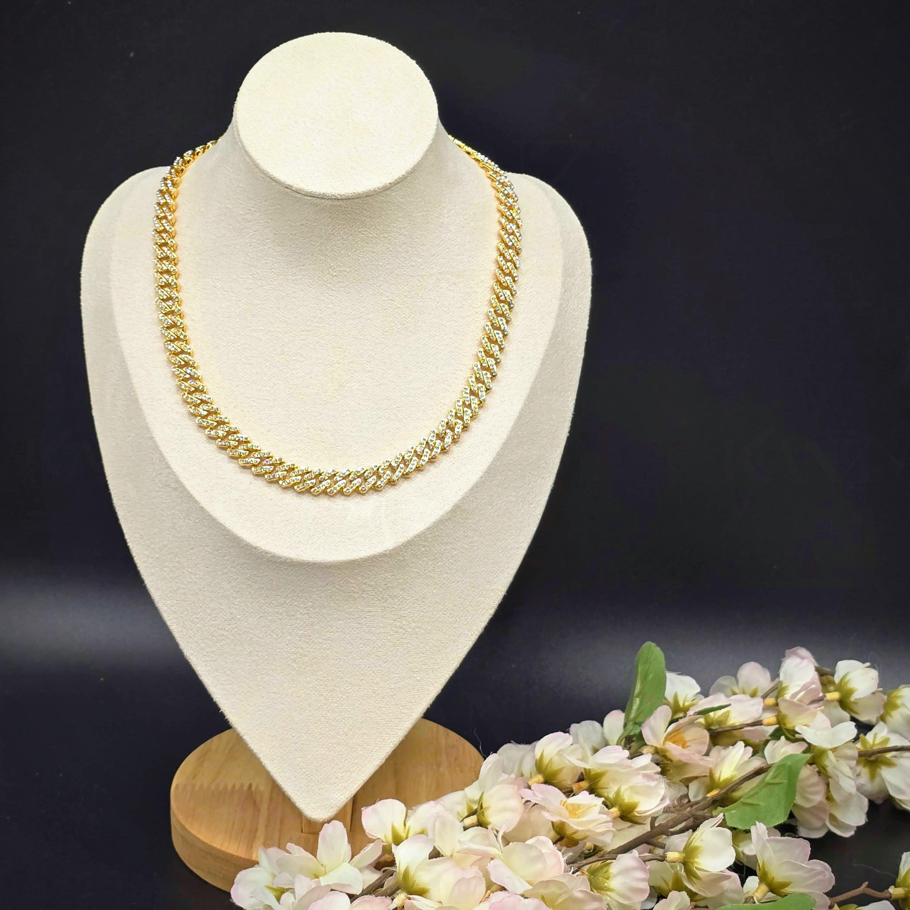 Cubic Zirconia Curb Chain Gold Plated Necklace