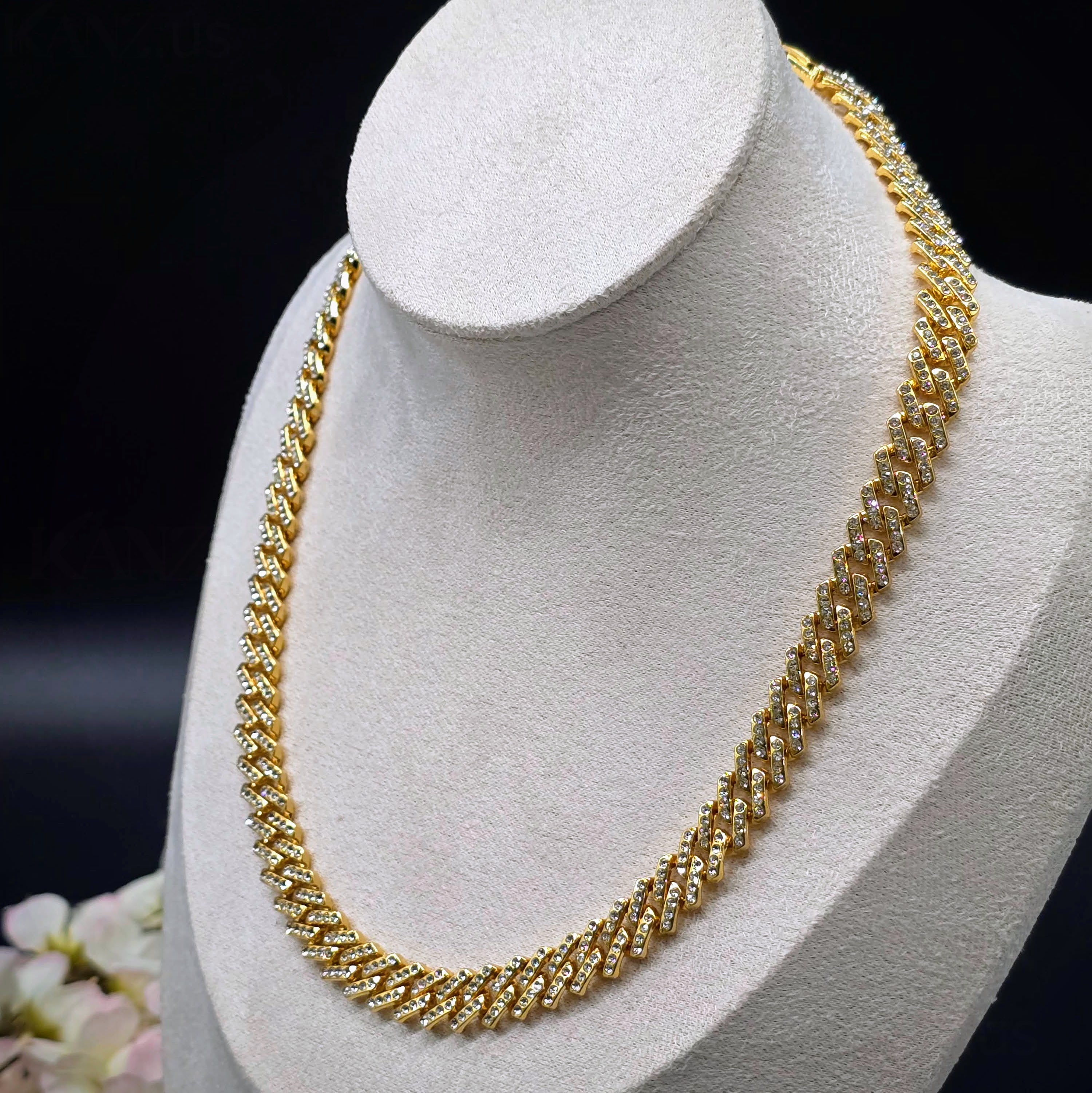 Cubic Zirconia Curb Chain Gold Plated Necklace