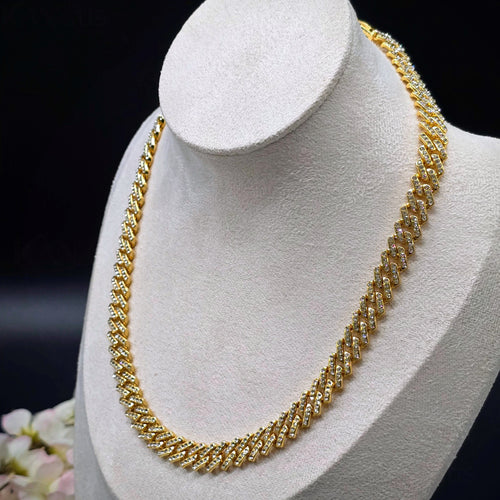 Cubic Zirconia Curb Chain Gold Plated Necklace