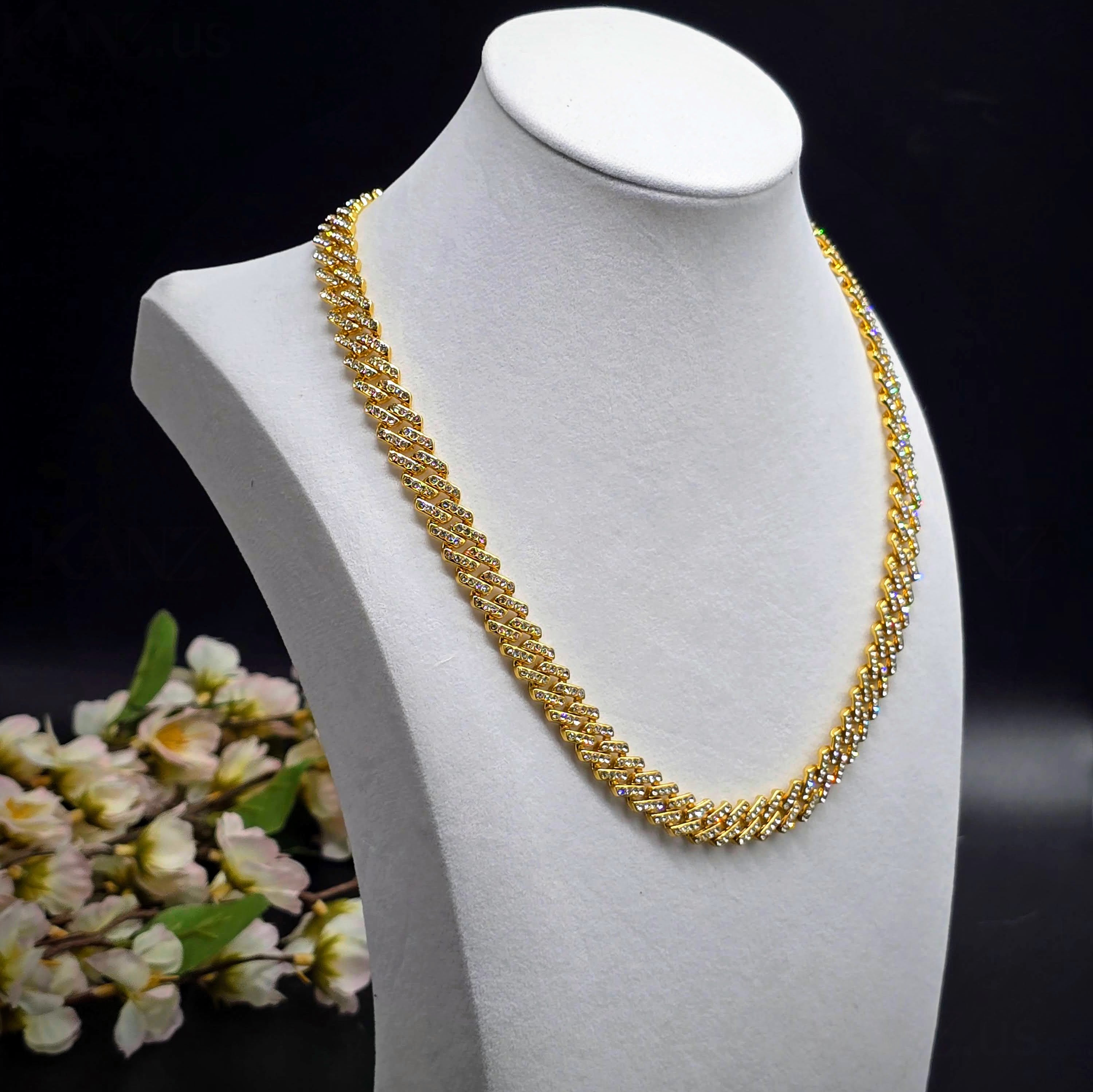Cubic Zirconia Curb Chain Gold Plated Necklace