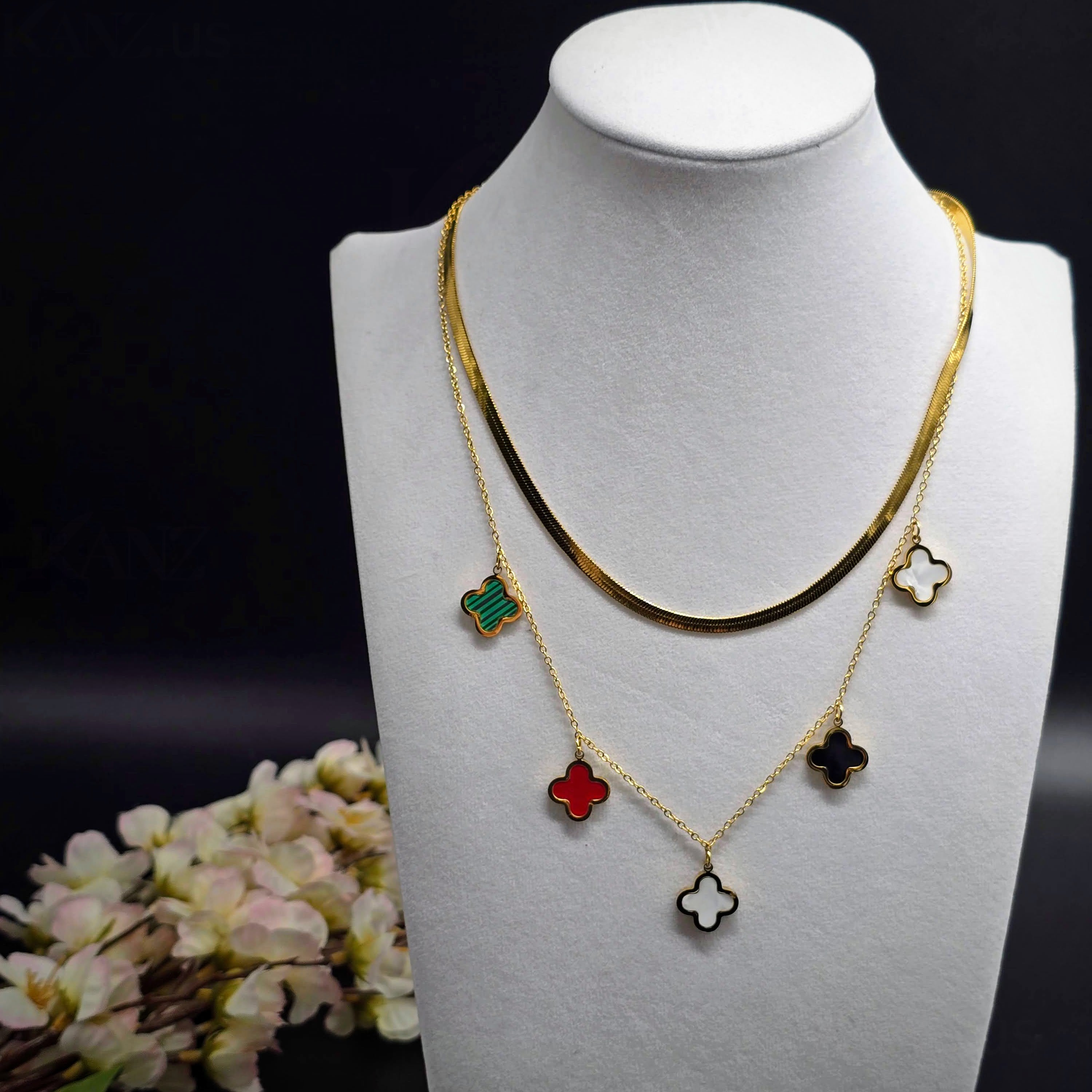 Quatrefoil Charm Layered Gold Plated Necklace