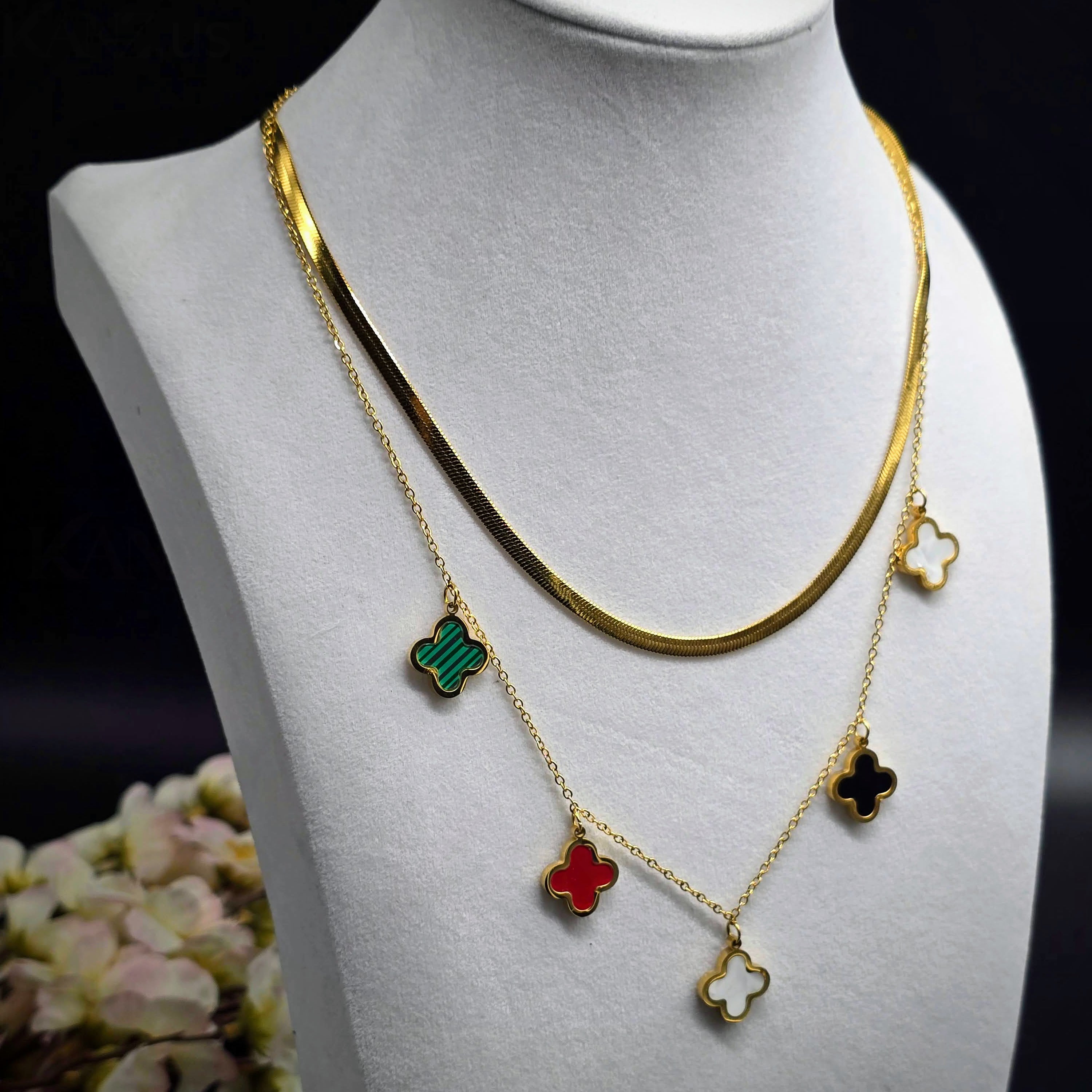 Quatrefoil Charm Layered Gold Plated Necklace