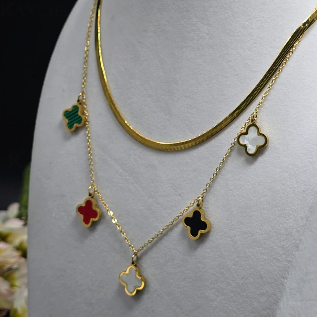 Quatrefoil Charm Layered Gold Plated Necklace