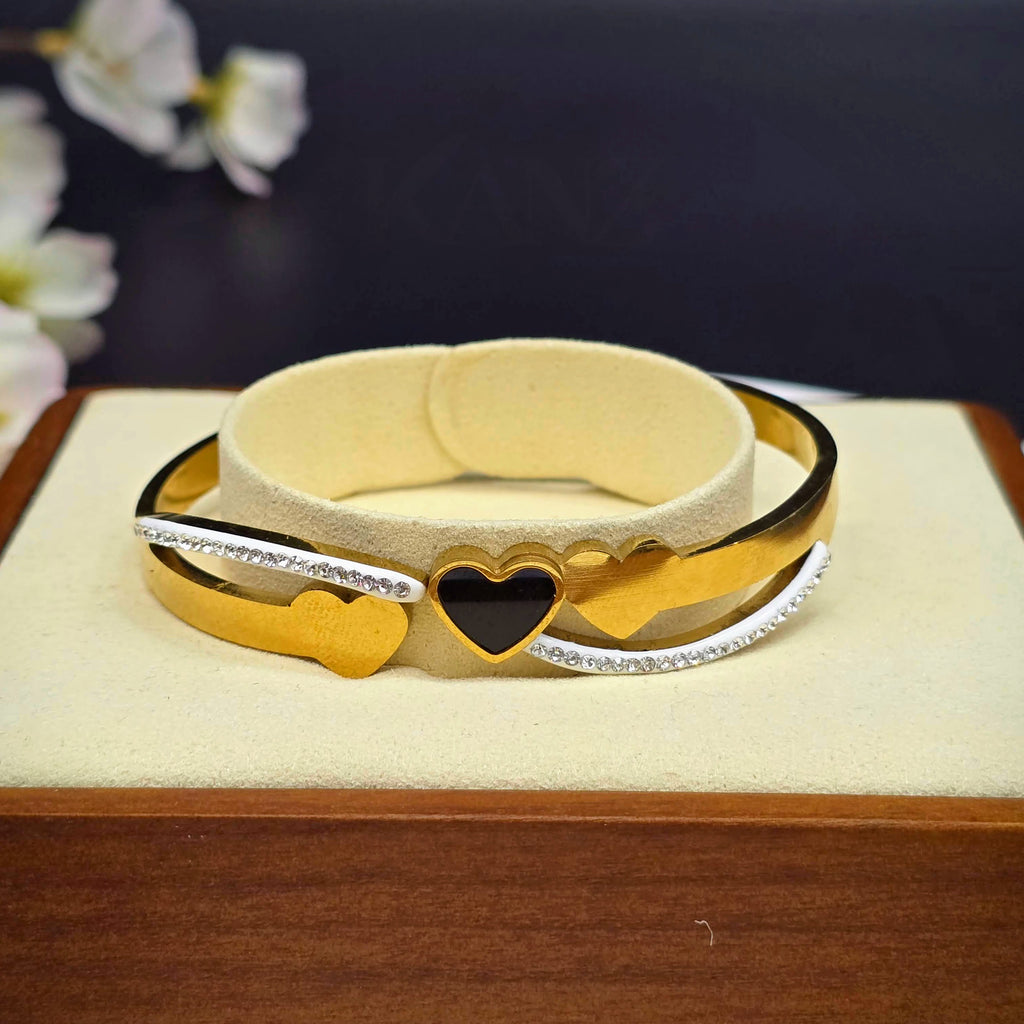 Heart Motif Hinged Stainless Steel Bangle with Pave Accent