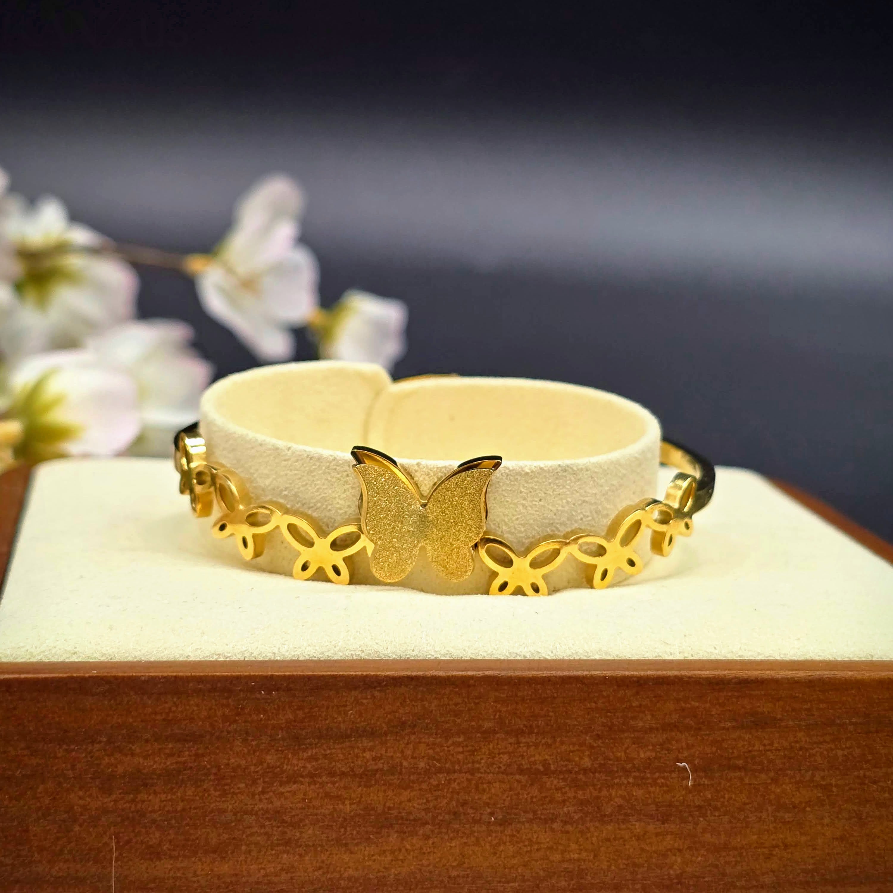 Butterfly Motif Hinged Bangle - Stainless Steel