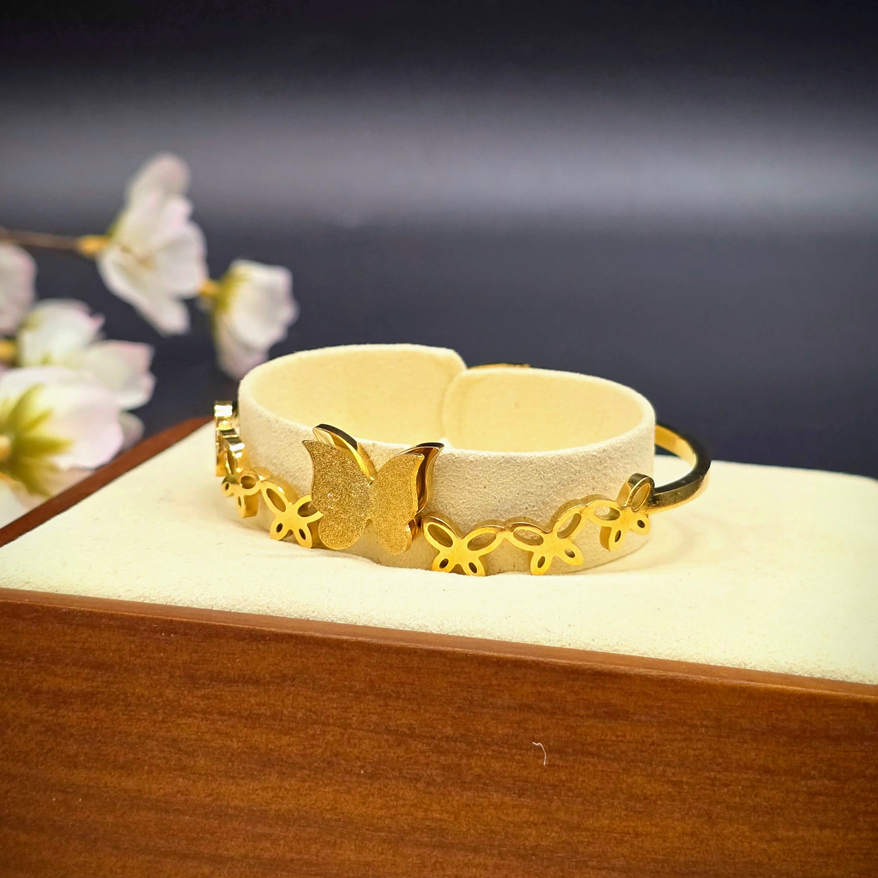 Butterfly Motif Hinged Bangle - Stainless Steel