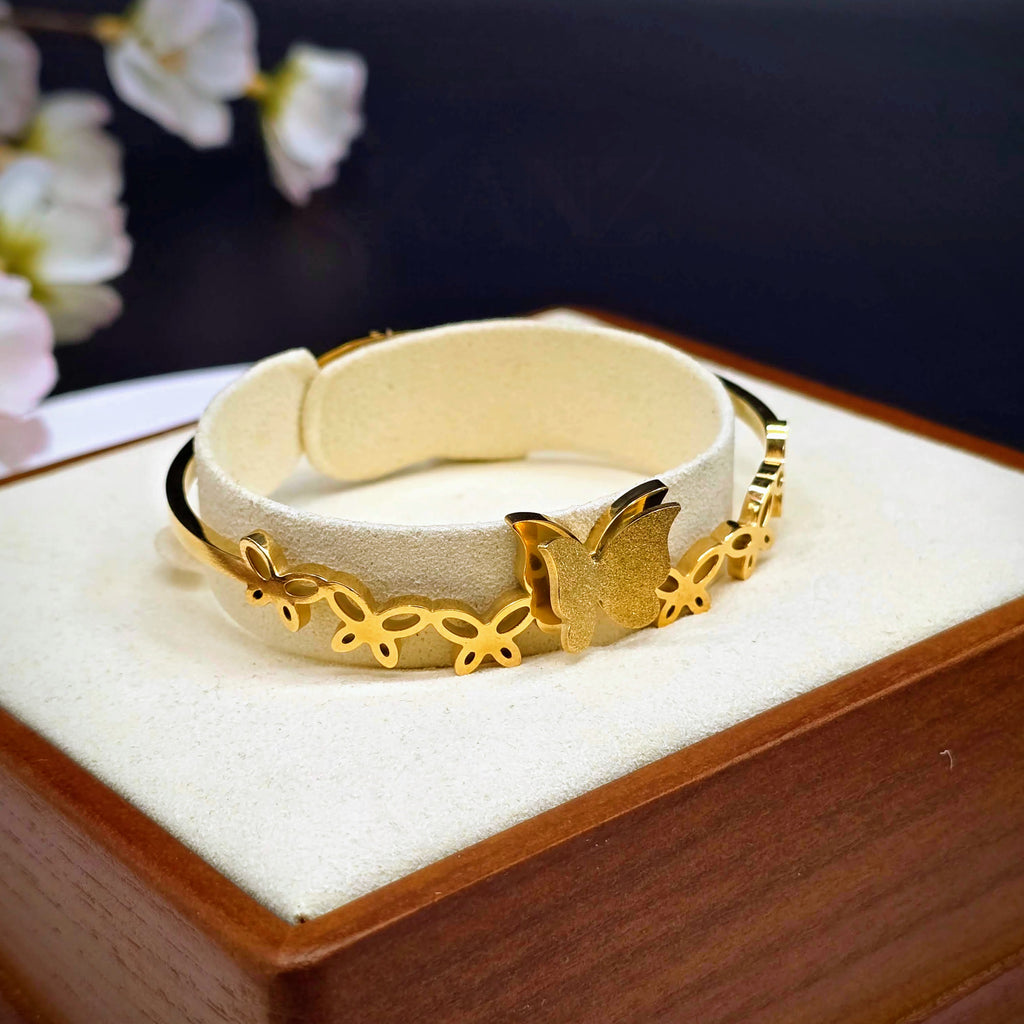 Butterfly Motif Hinged Bangle - Stainless Steel