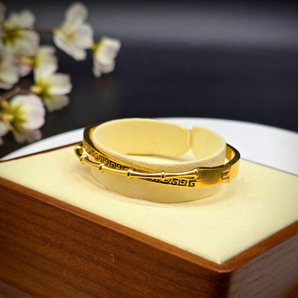 Geometric Pattern and Curved Bar Bangle - Stainless Steel