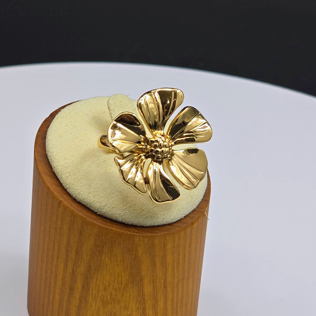 Sculpted Bloom Stainless Steel Statement Ring