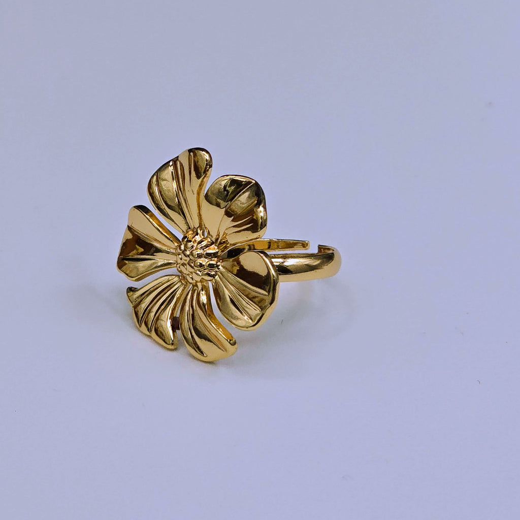 Sculpted Bloom Stainless Steel Statement Ring