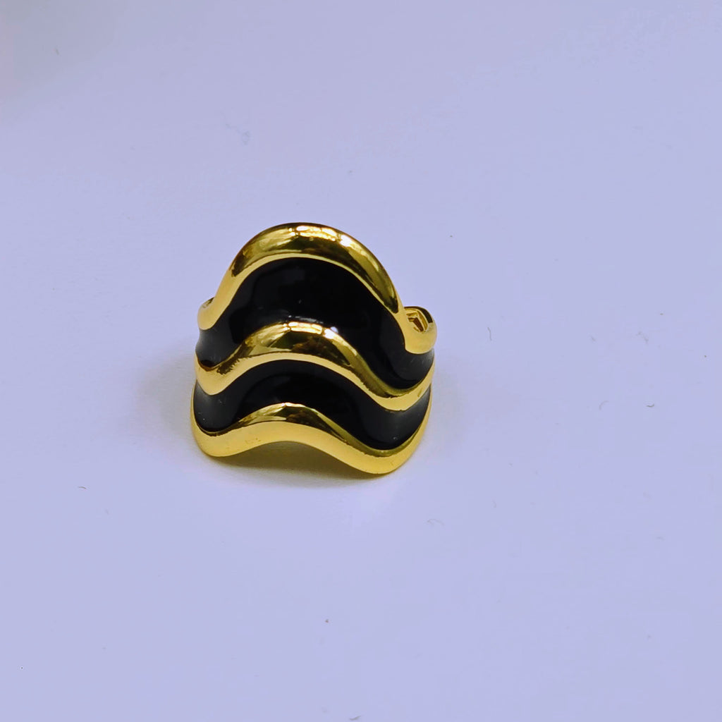 Sculpted Wave Enamel Gold Plated Ring