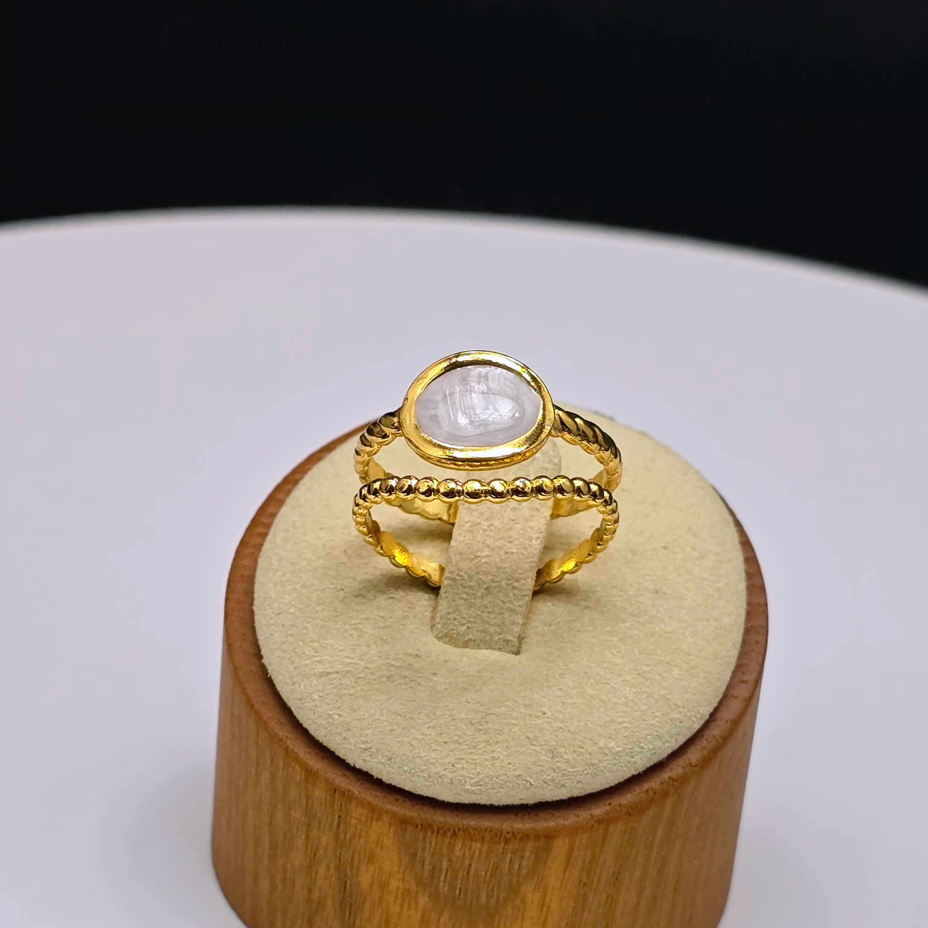 Oval Cameo Double Band Gold Plated Ring